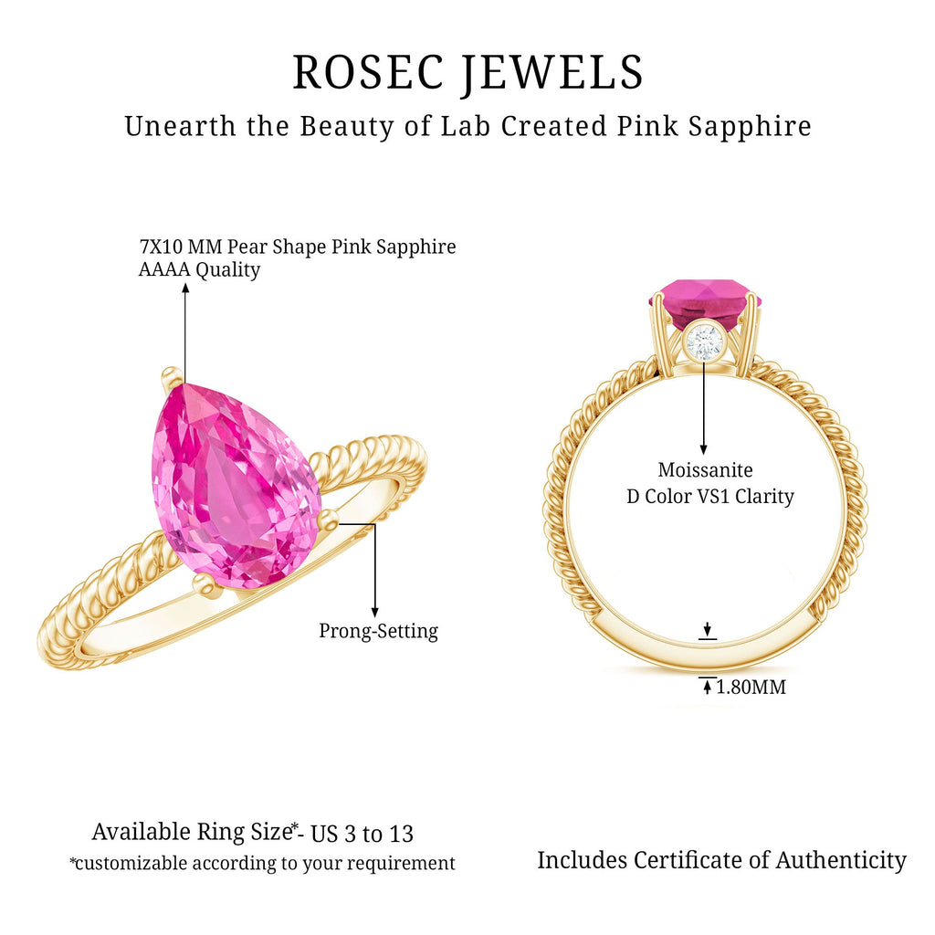 Pear Created Pink Sapphire Solitaire Engagement Ring