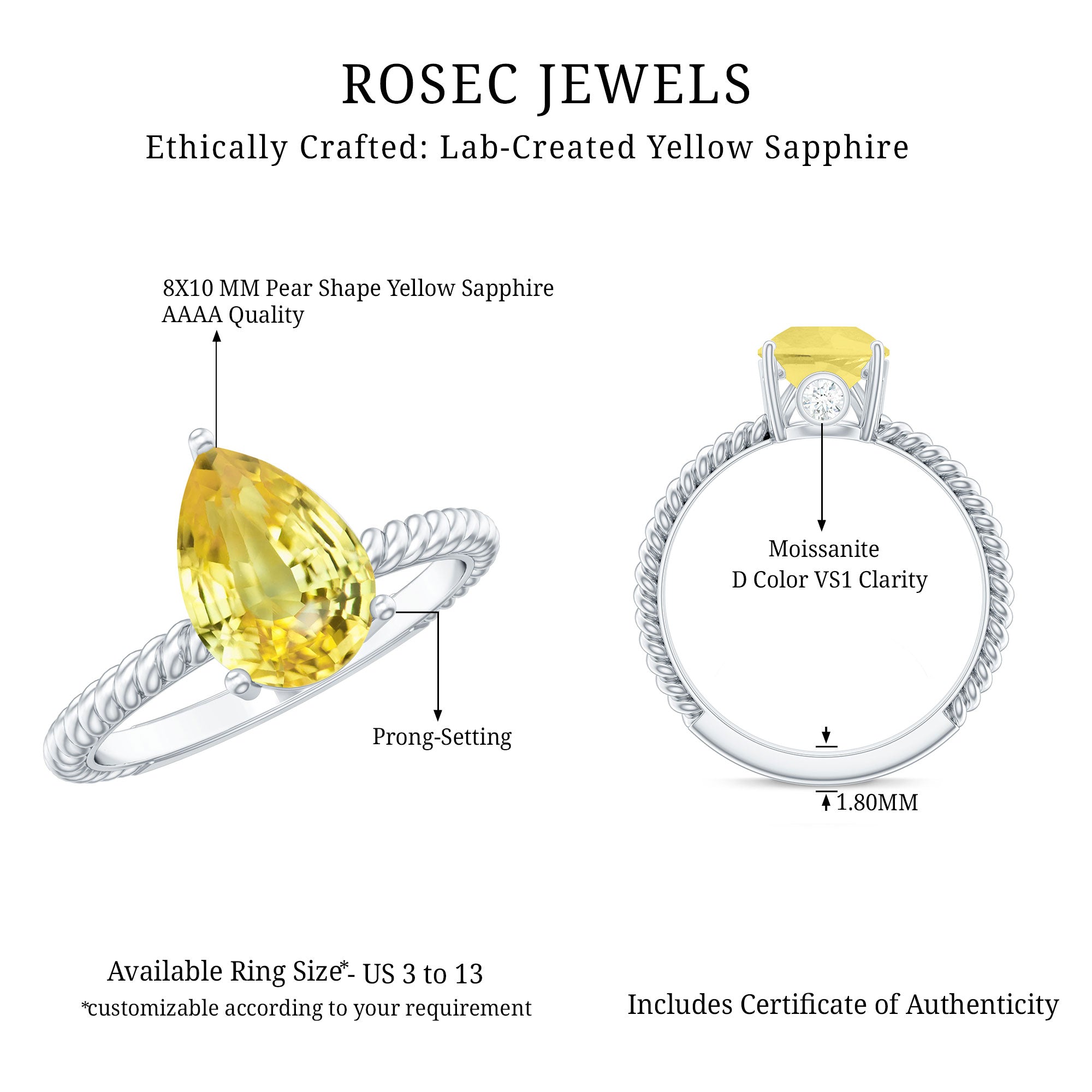Simple Created Yellow Sapphire Teardrop Engagement Ring