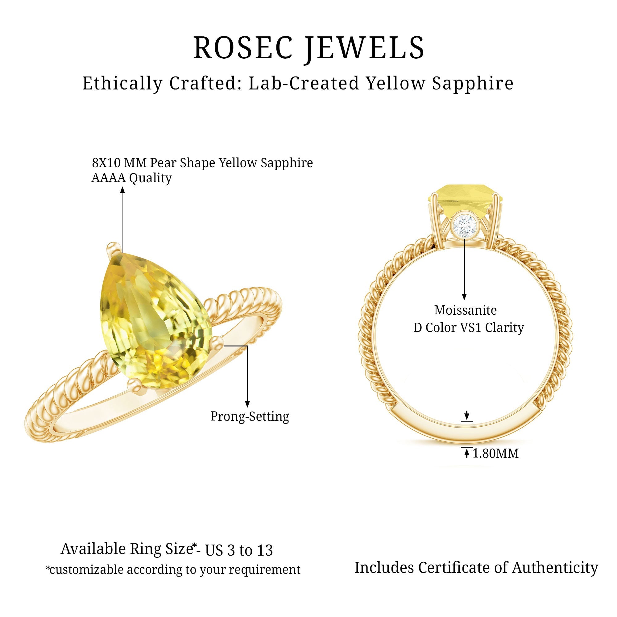 Simple Created Yellow Sapphire Teardrop Engagement Ring