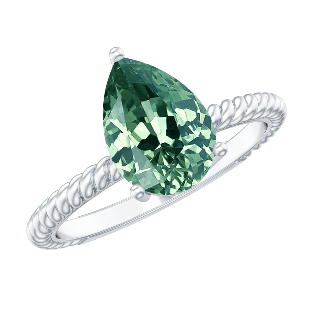 Pear Shape Created Green Sapphire Solitaire Engagement Ring
