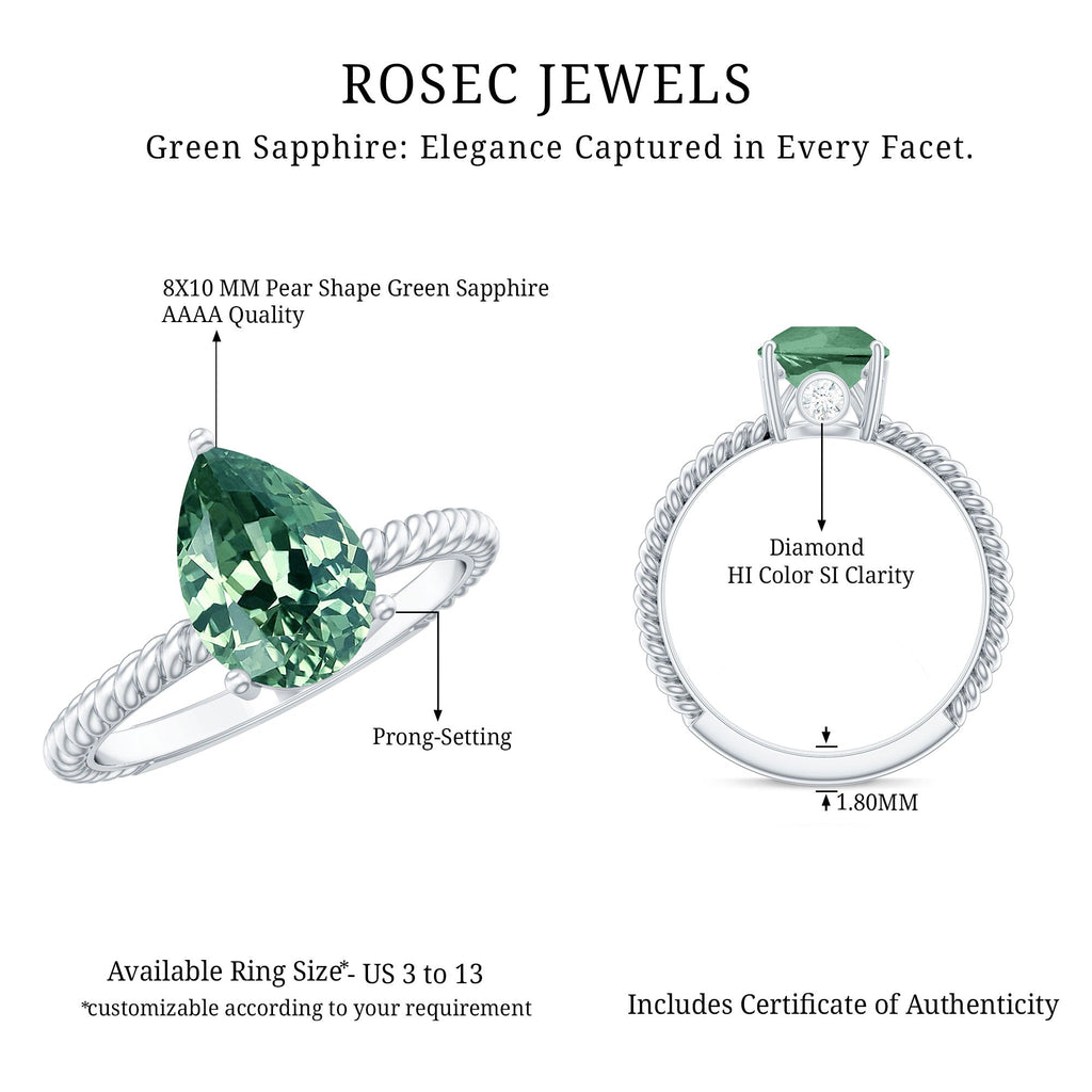 Pear Shape Created Green Sapphire Solitaire Engagement Ring