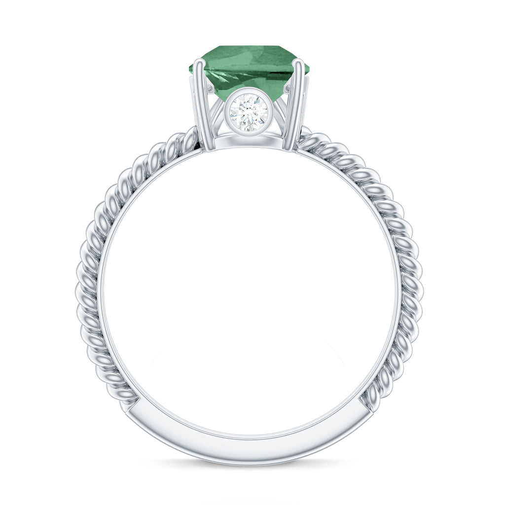 Pear Shape Created Green Sapphire Solitaire Engagement Ring