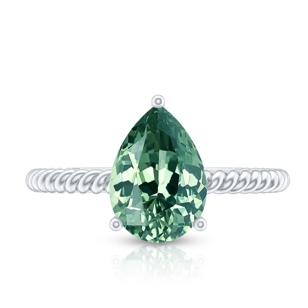 Pear Shape Created Green Sapphire Solitaire Engagement Ring