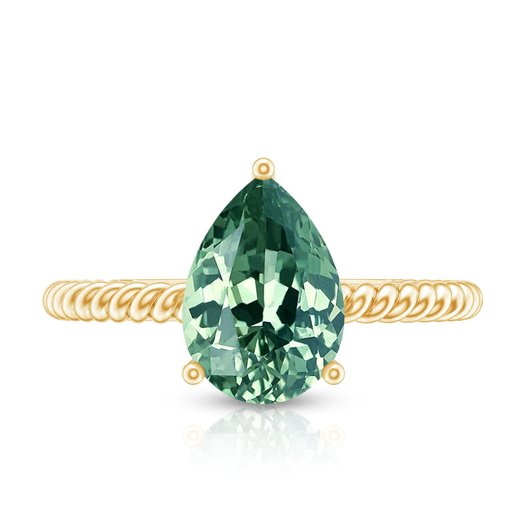 Pear Shape Created Green Sapphire Solitaire Engagement Ring