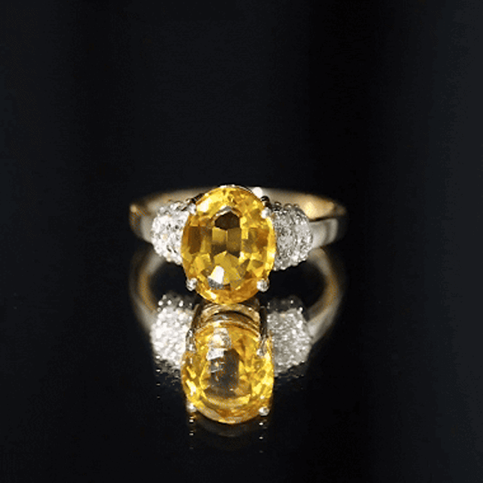 Created Yellow Sapphire Oval Engagement Ring with Diamond Accent
