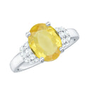 Created Yellow Sapphire Oval Engagement Ring with Diamond Accent