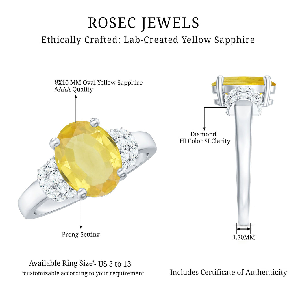 Created Yellow Sapphire Oval Engagement Ring with Diamond Accent
