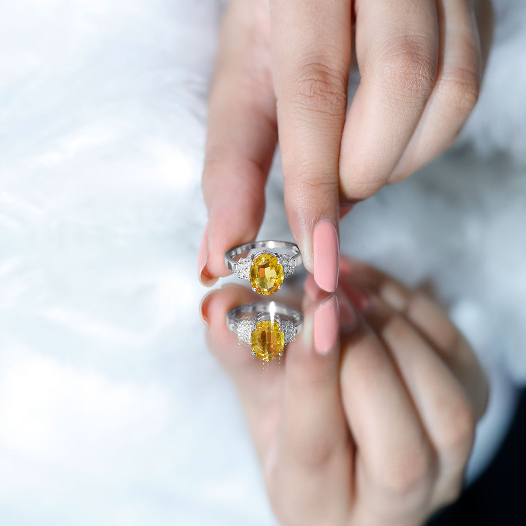 Created Yellow Sapphire Oval Engagement Ring with Diamond Accent