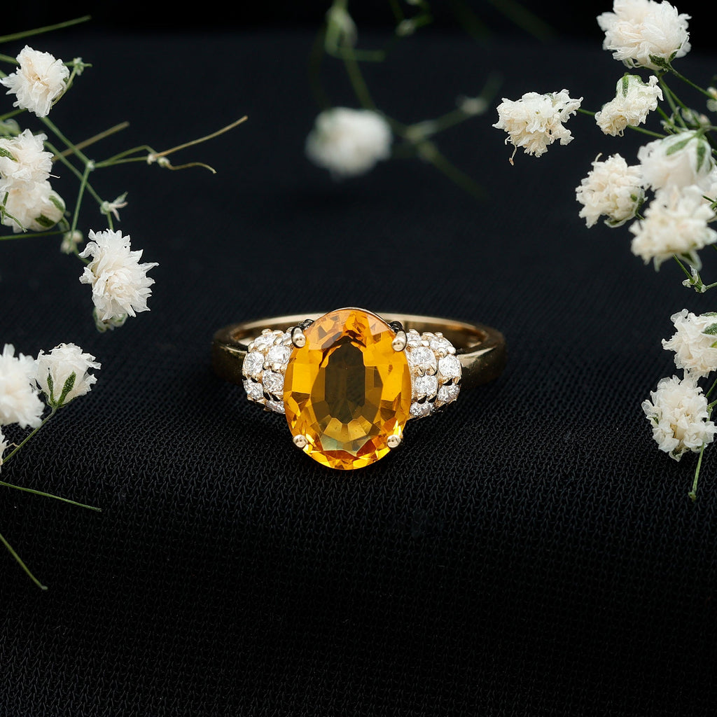 Created Yellow Sapphire Oval Engagement Ring with Diamond Accent