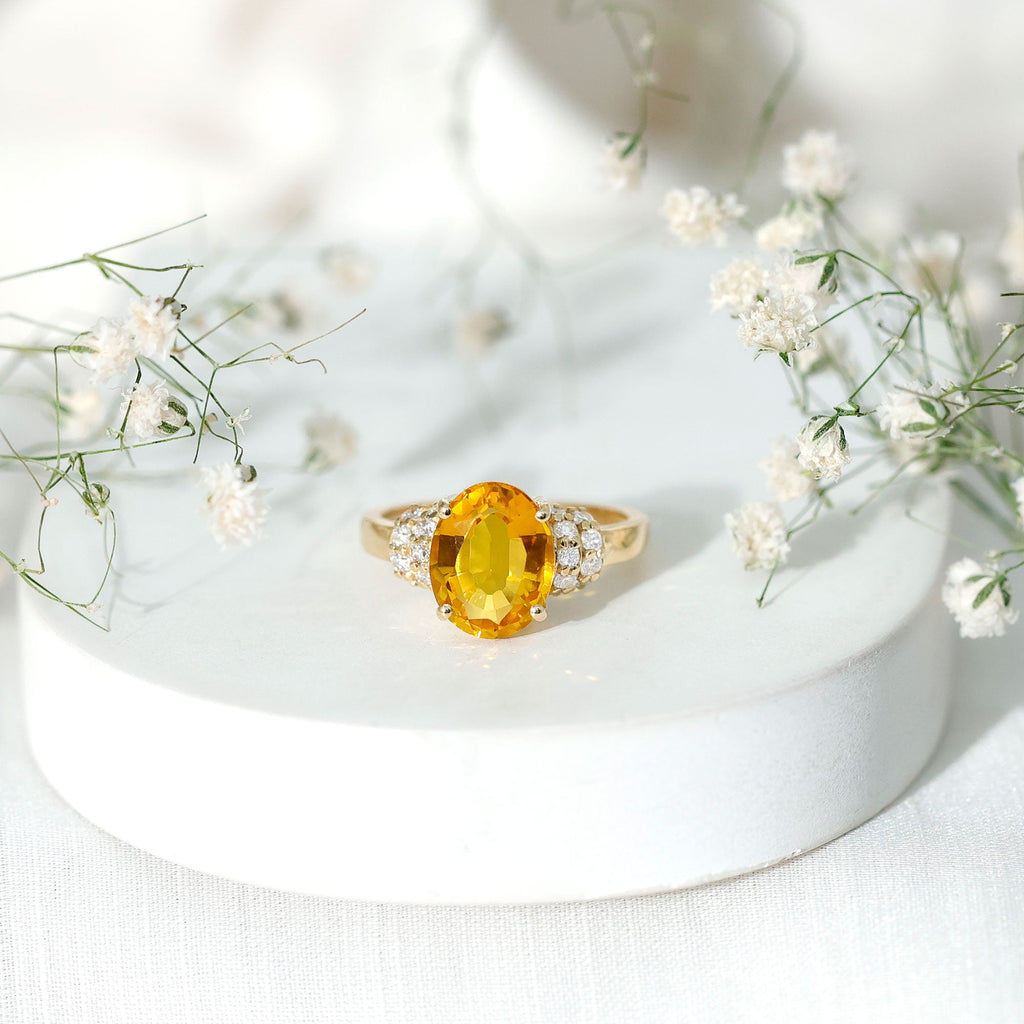 Created Yellow Sapphire Oval Engagement Ring with Diamond Accent