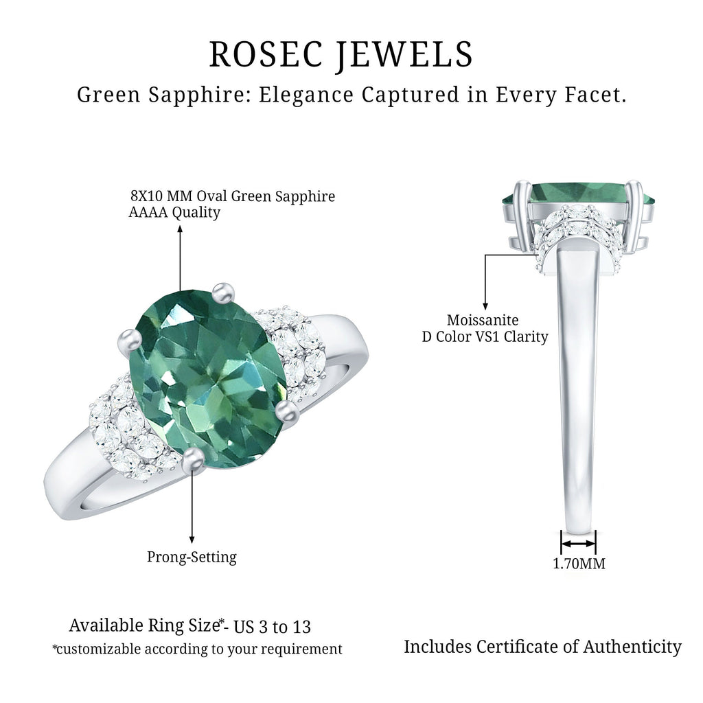 Oval Created Green Sapphire Engagement Ring with Moissanite Accent