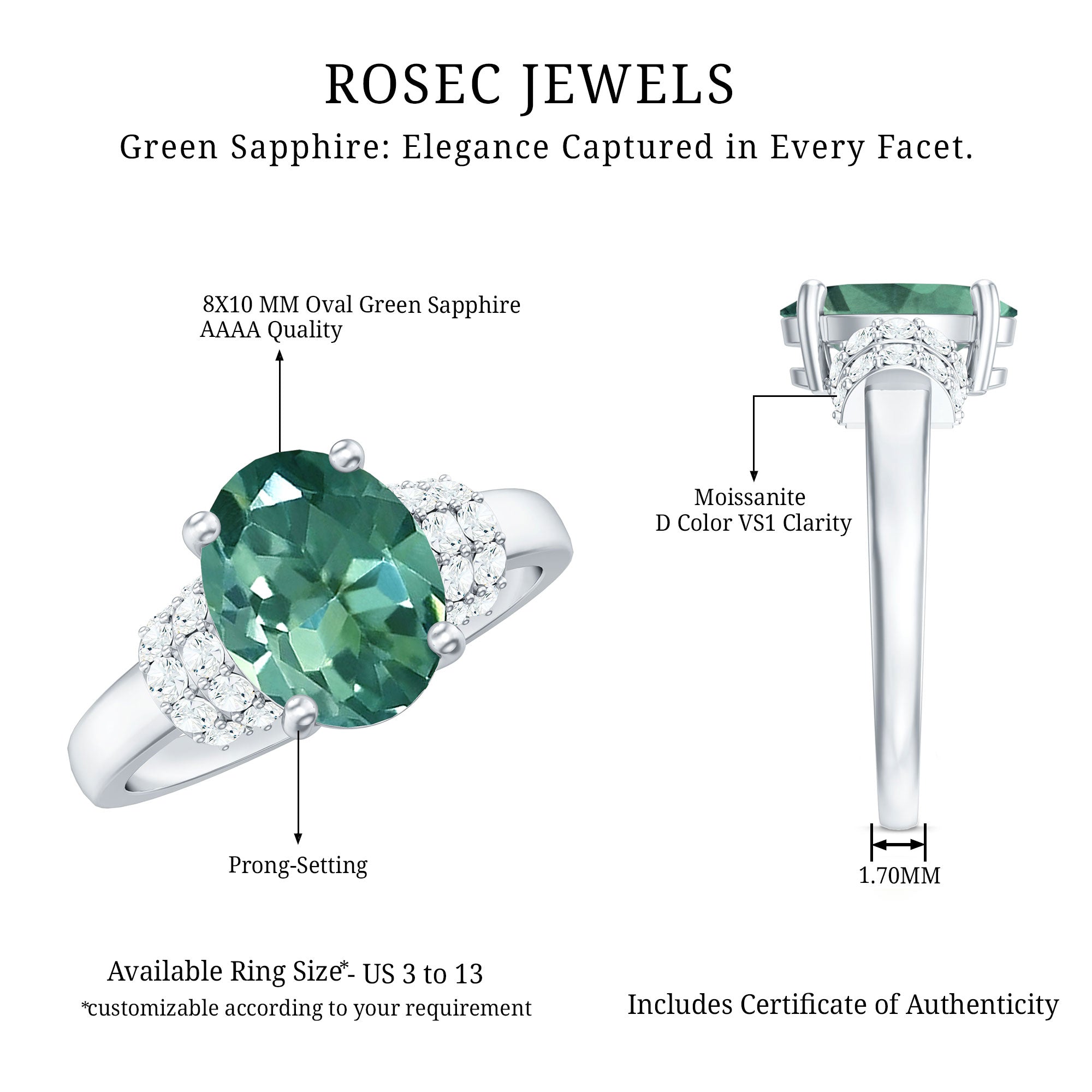 Oval Created Green Sapphire Engagement Ring with Moissanite Accent