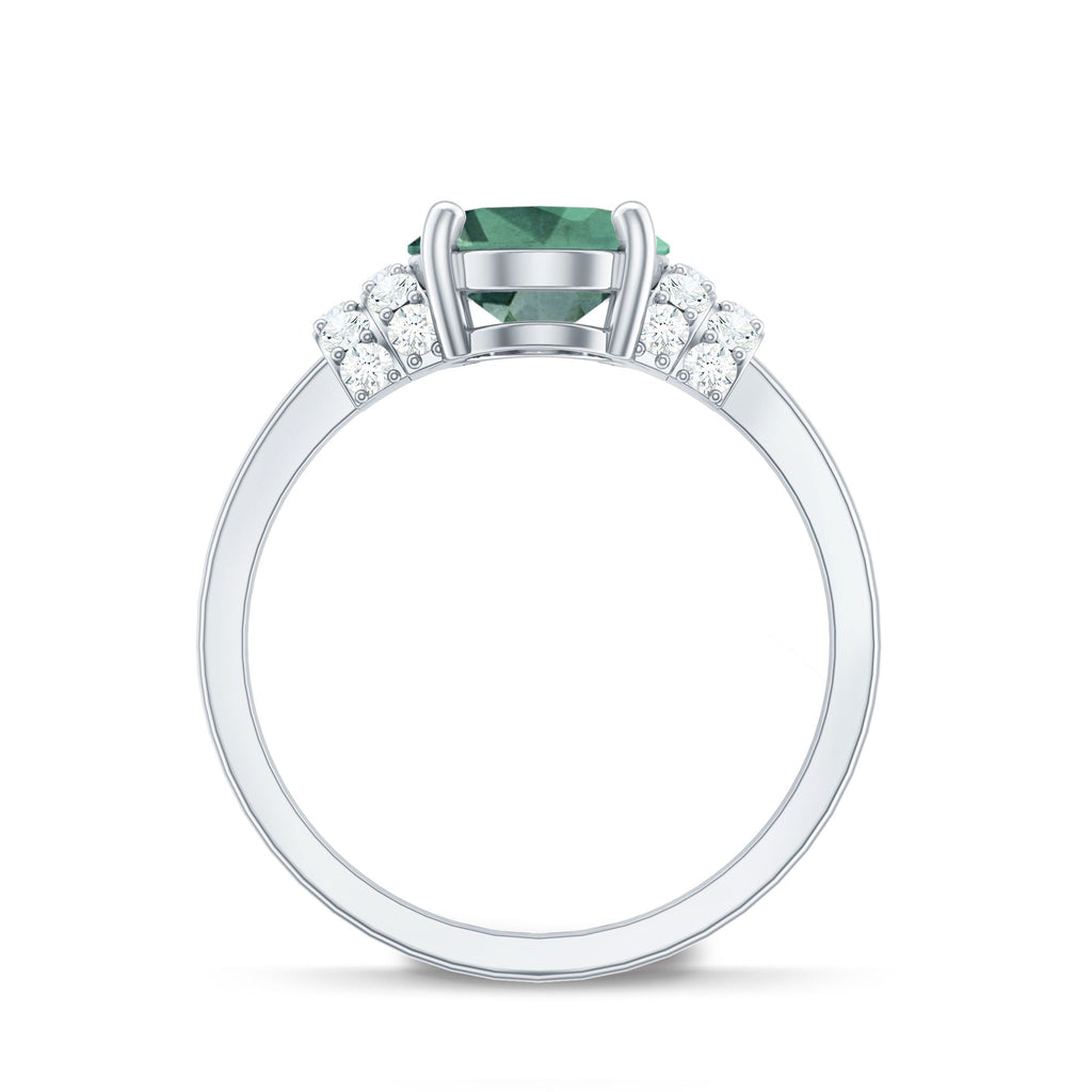 Oval Created Green Sapphire Engagement Ring with Moissanite Accent