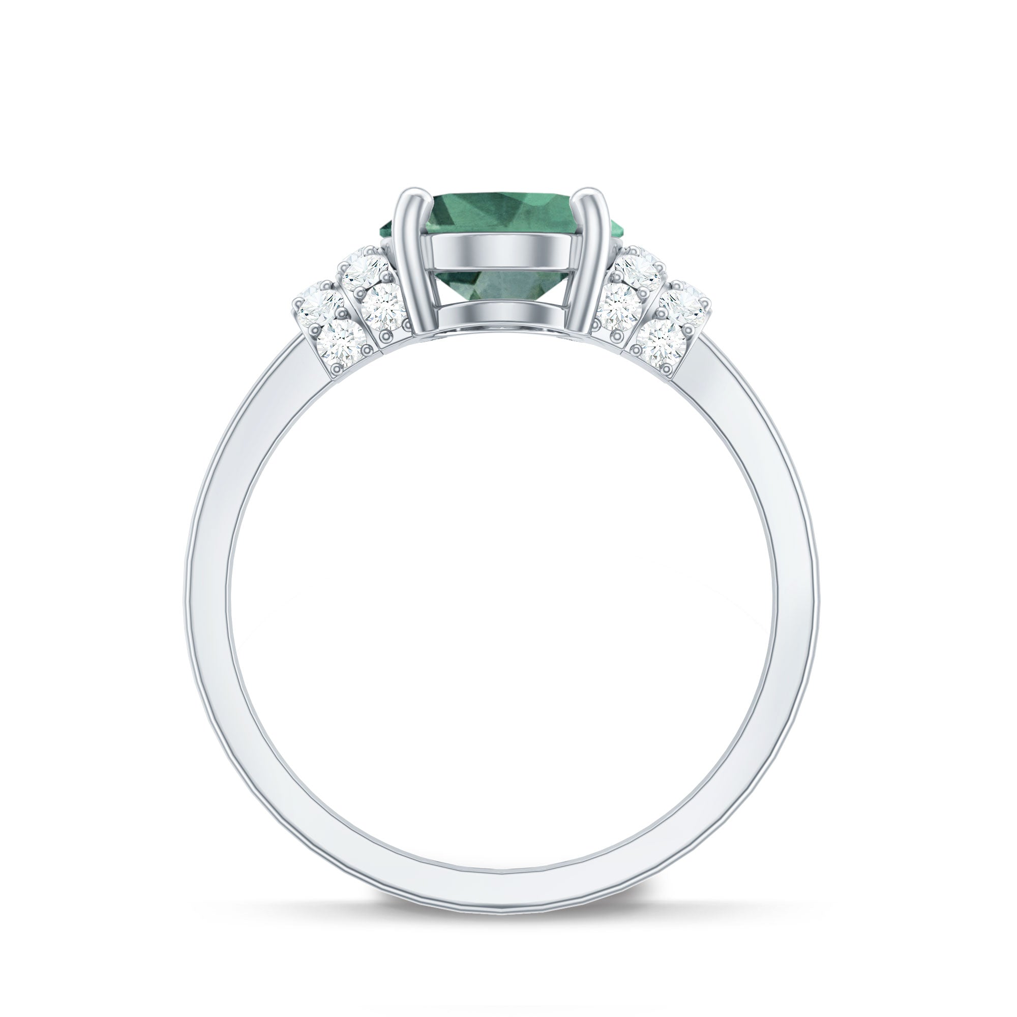 Oval Created Green Sapphire Engagement Ring with Moissanite Accent