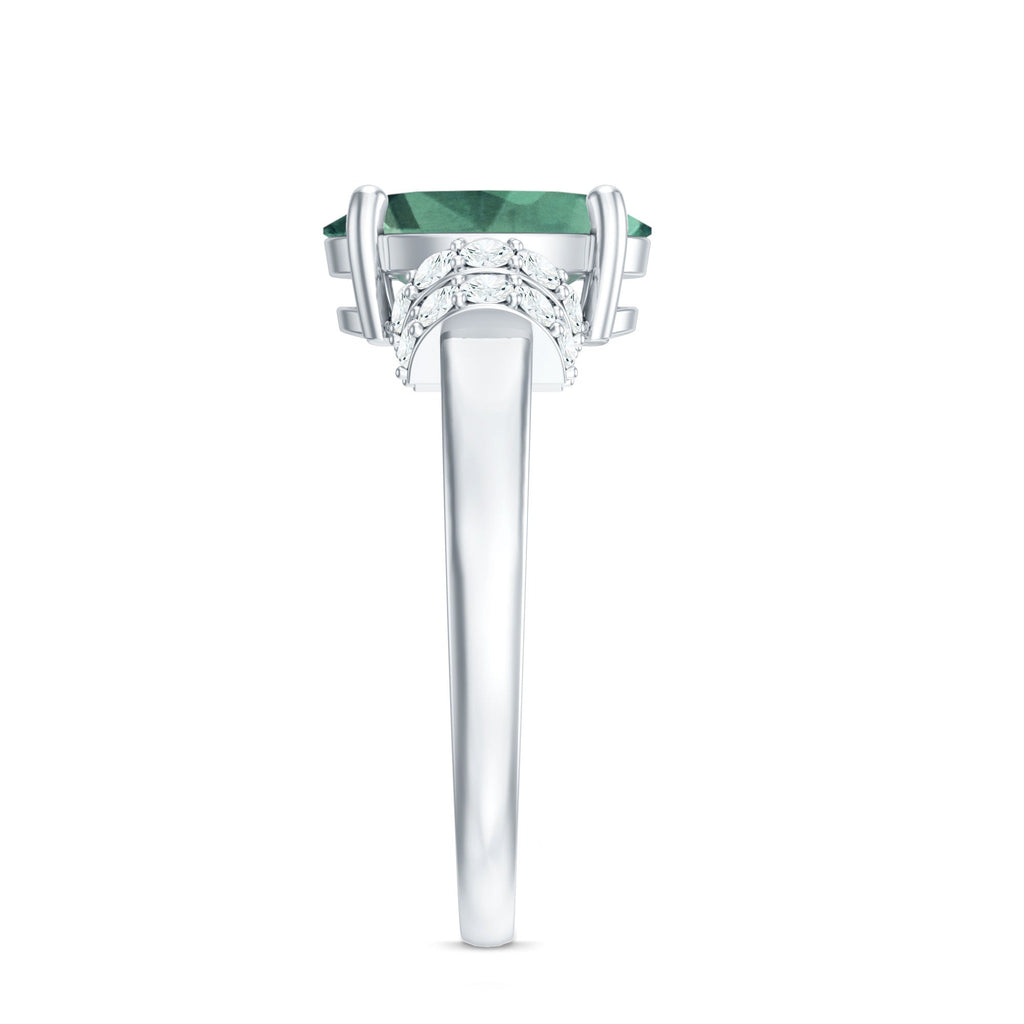 Oval Created Green Sapphire Engagement Ring with Moissanite Accent
