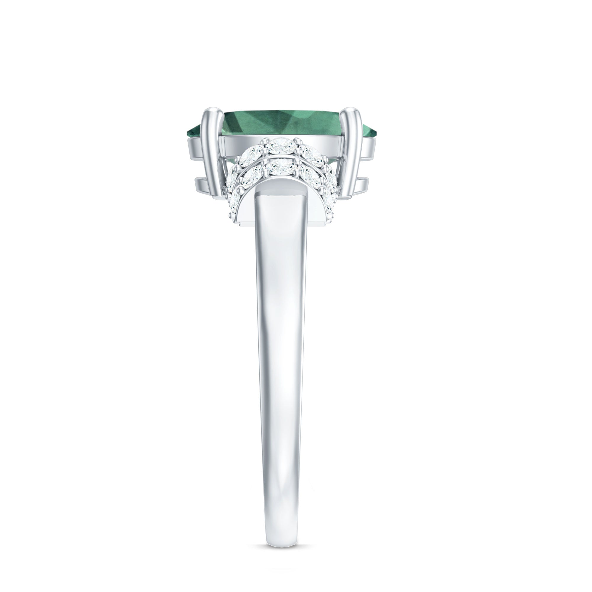 Oval Created Green Sapphire Engagement Ring with Moissanite Accent