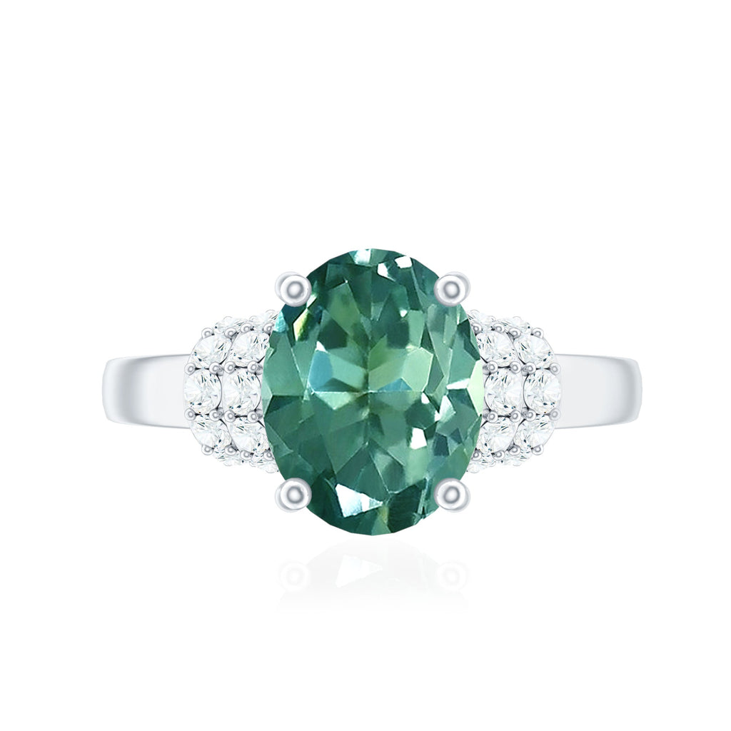 Oval Created Green Sapphire Engagement Ring with Moissanite Accent
