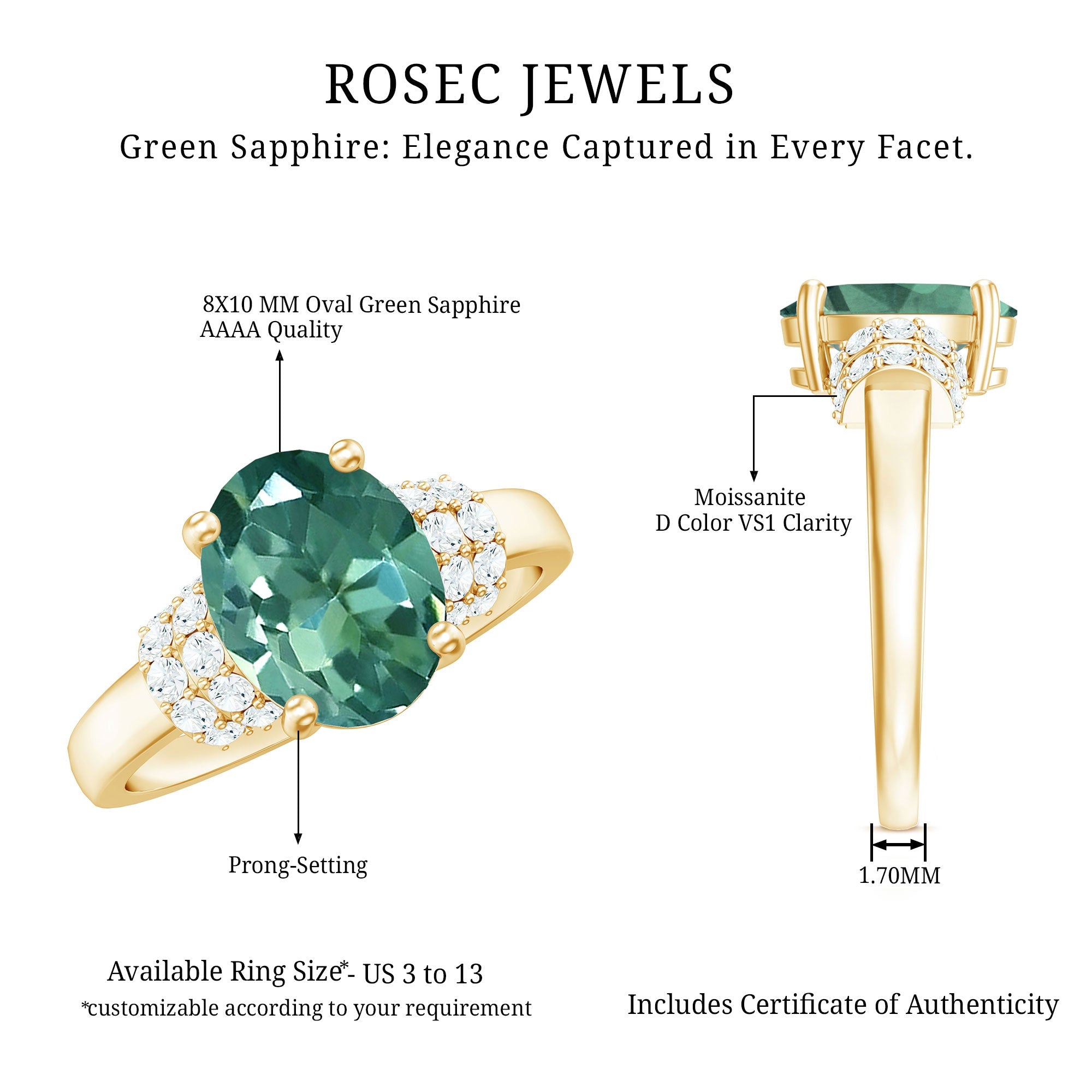 Oval Created Green Sapphire Engagement Ring with Moissanite Accent