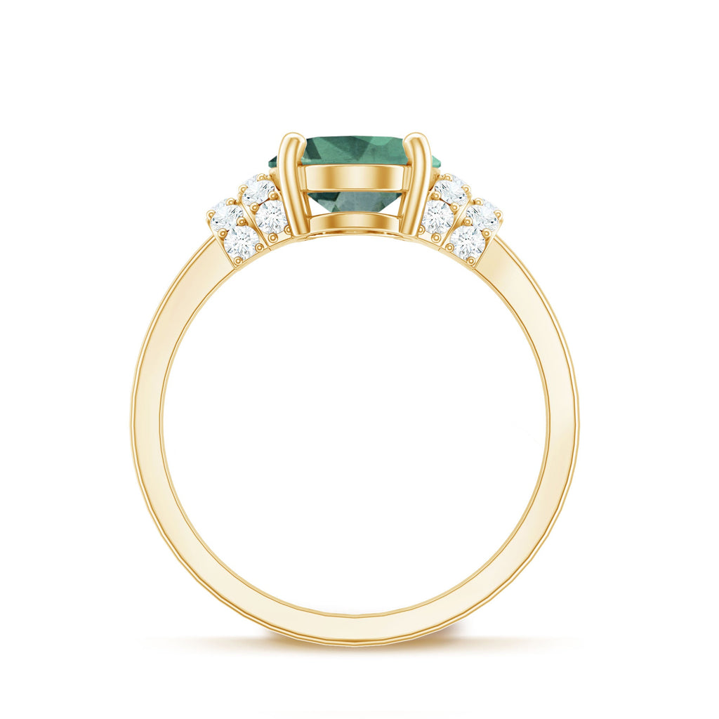Oval Created Green Sapphire Engagement Ring with Moissanite Accent