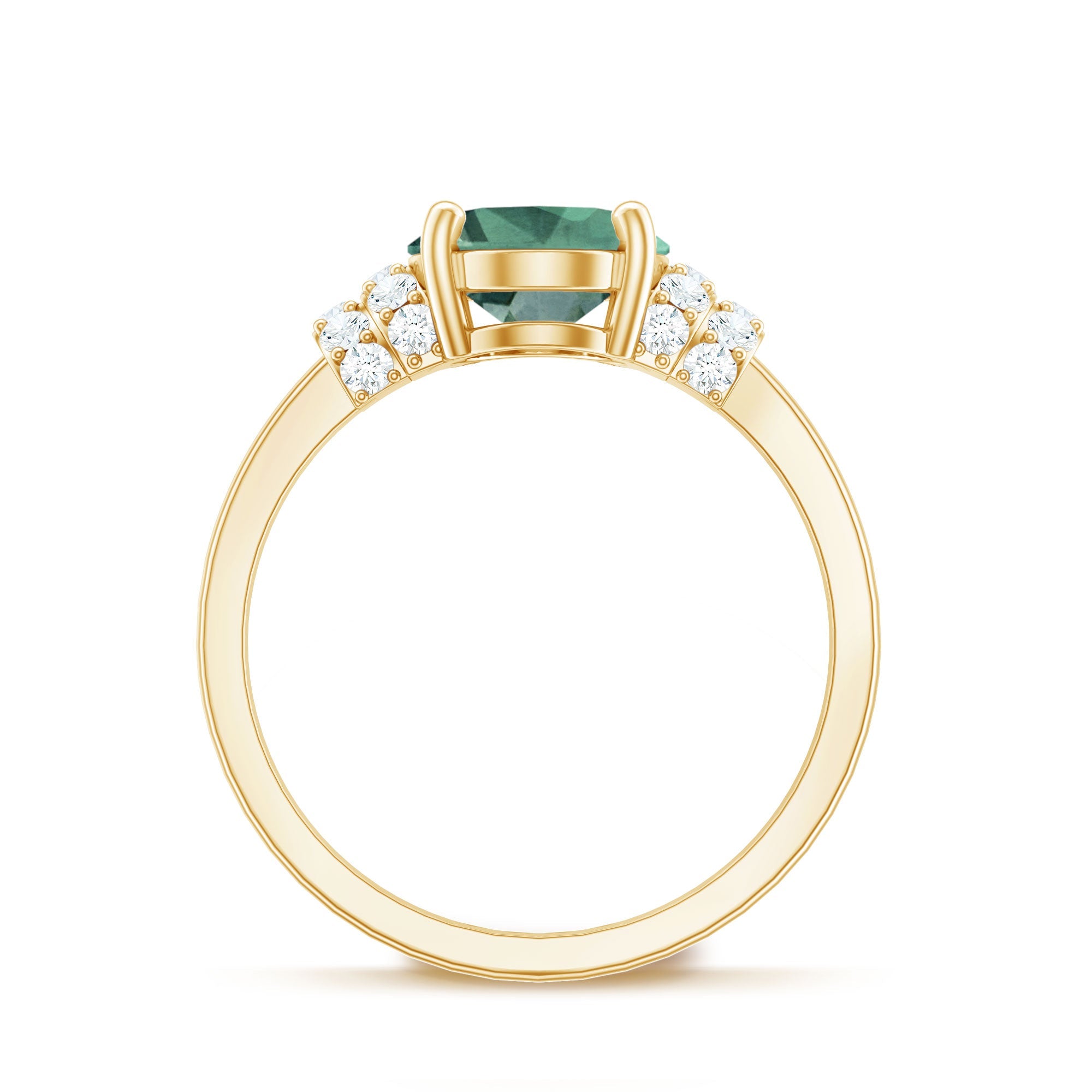 Oval Created Green Sapphire Engagement Ring with Moissanite Accent