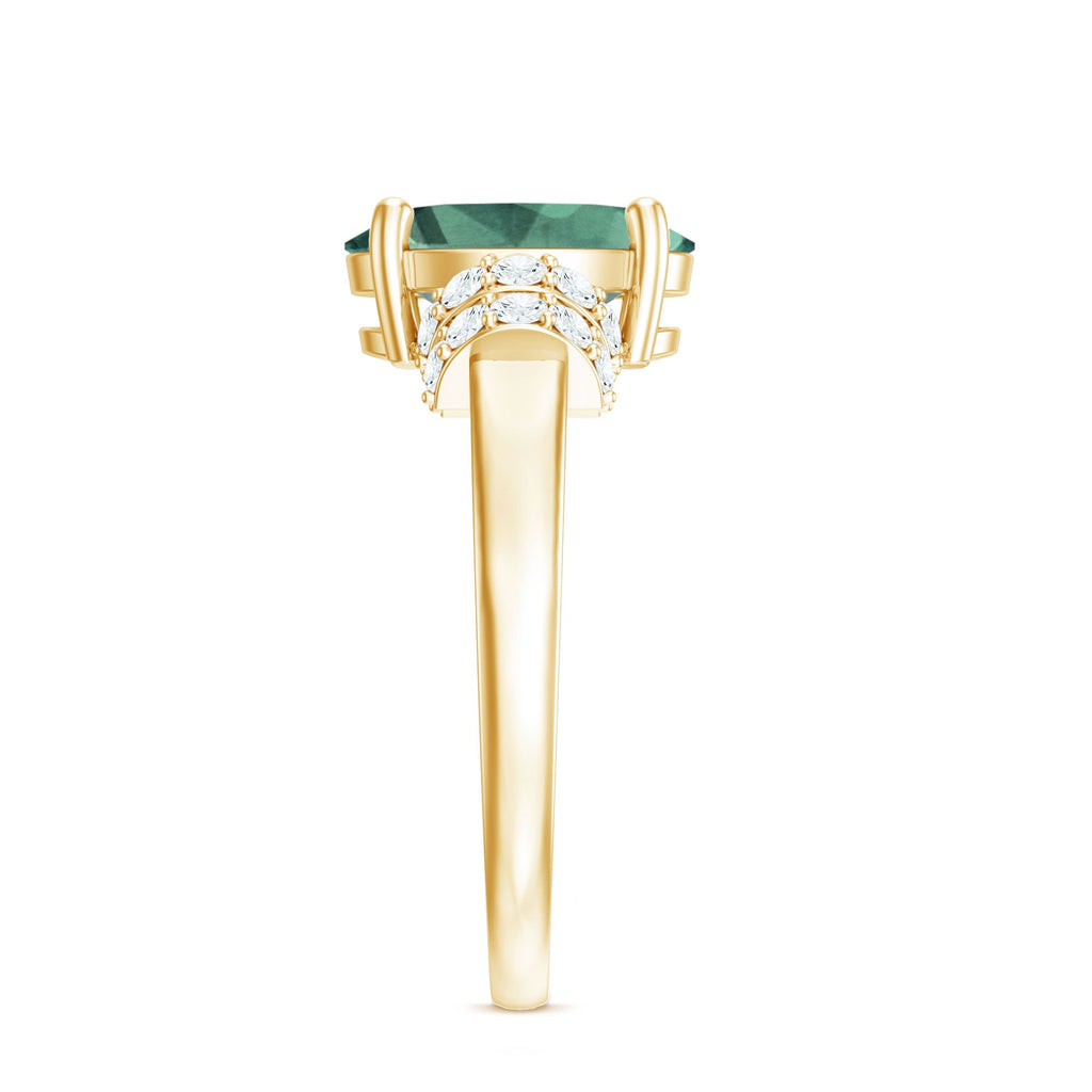 Oval Created Green Sapphire Engagement Ring with Moissanite Accent