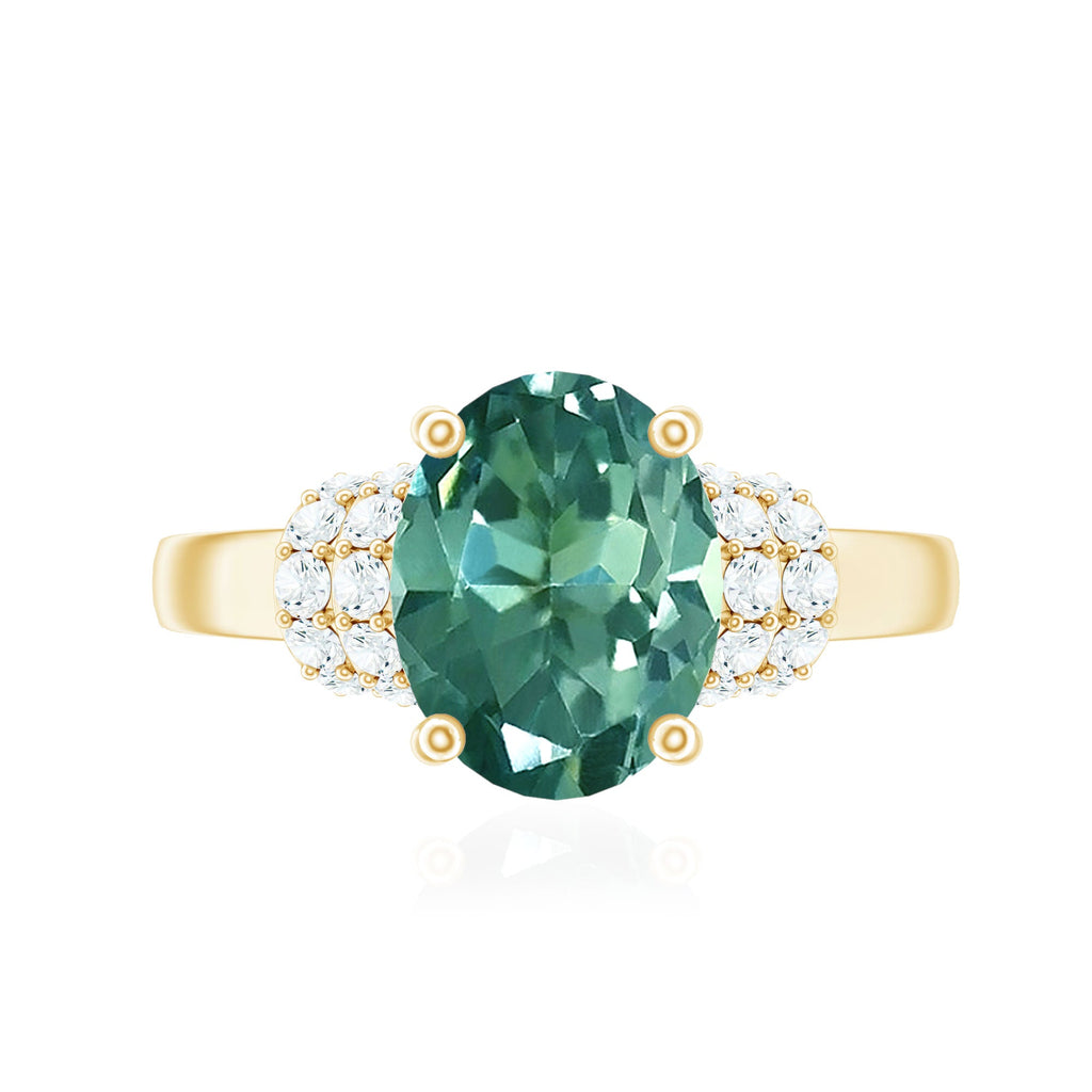 Oval Created Green Sapphire Engagement Ring with Moissanite Accent