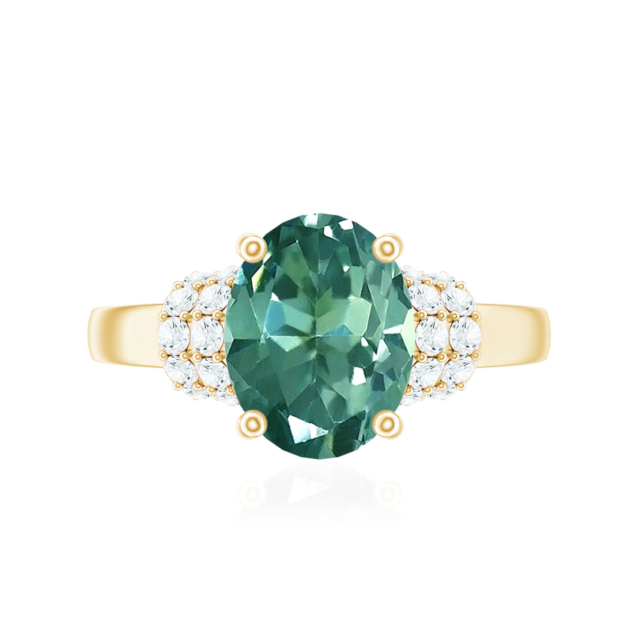 Oval Created Green Sapphire Engagement Ring with Moissanite Accent