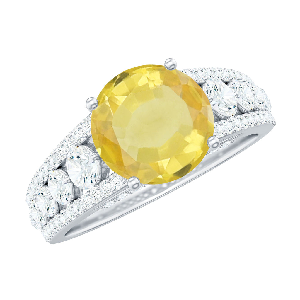 Lab Created Yellow Sapphire and Moissanite Engagement Ring