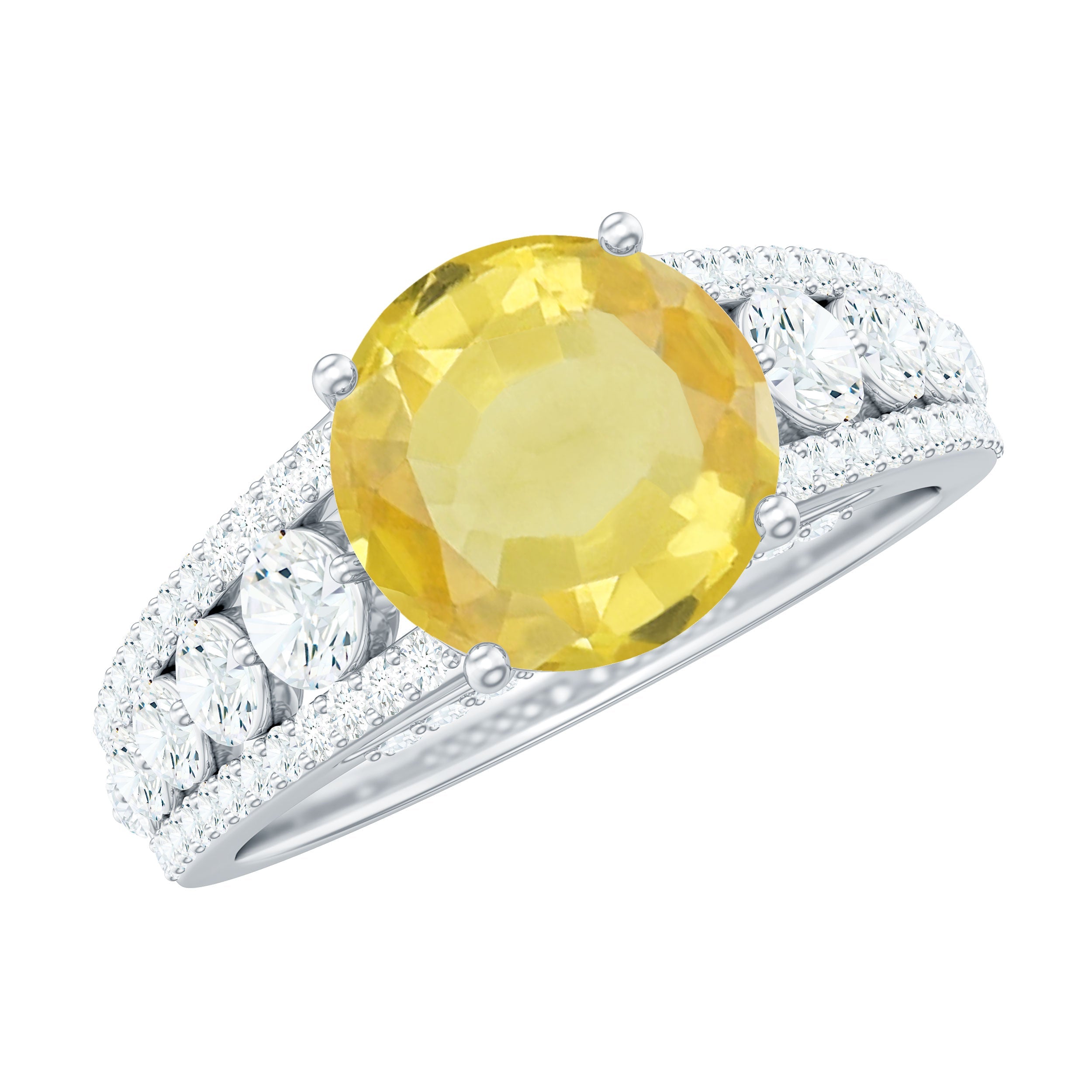 Lab Created Yellow Sapphire and Moissanite Engagement Ring