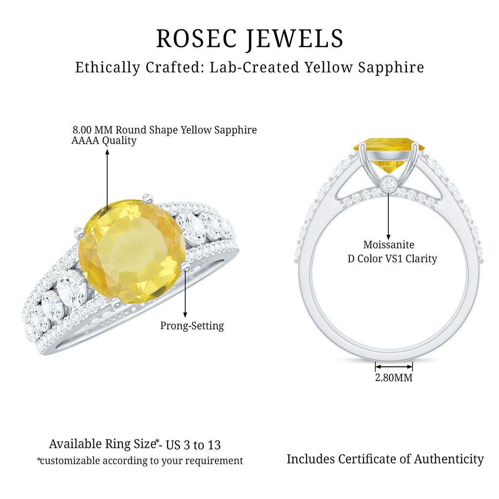 Lab Created Yellow Sapphire and Moissanite Engagement Ring
