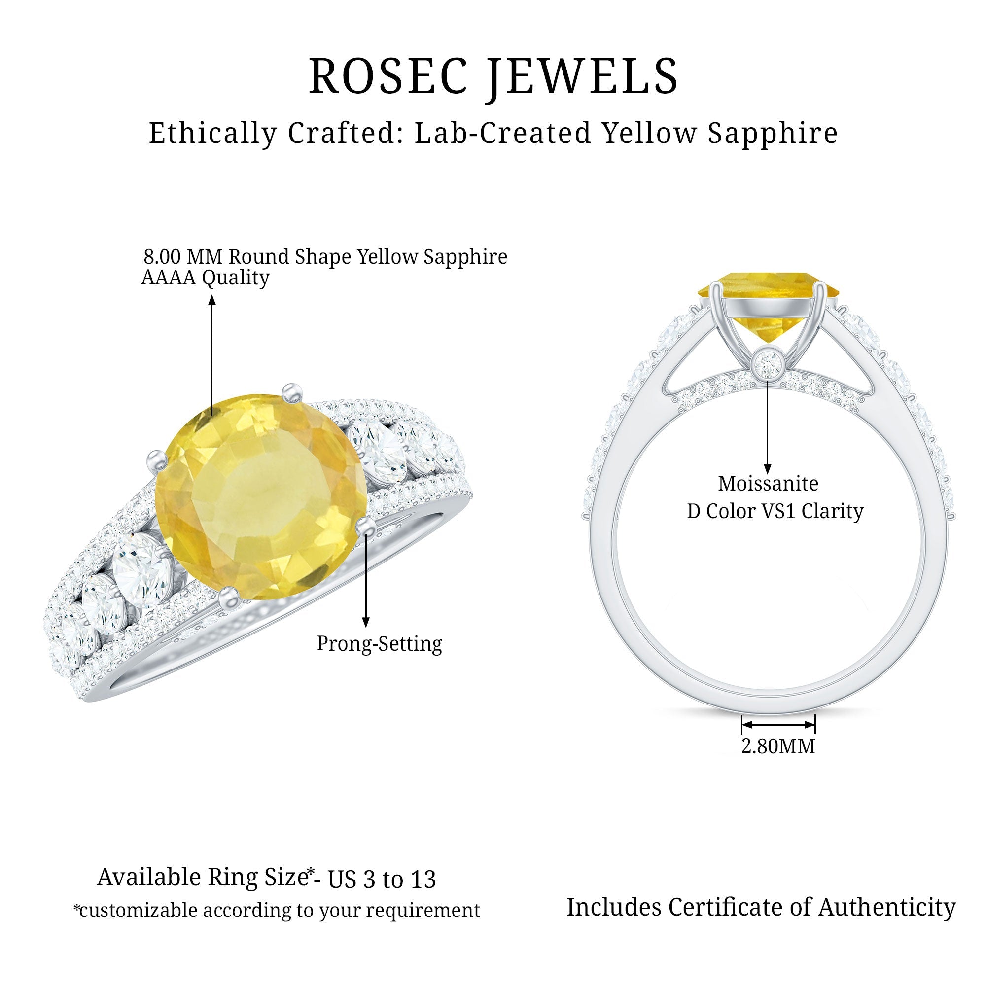 Lab Created Yellow Sapphire and Moissanite Engagement Ring