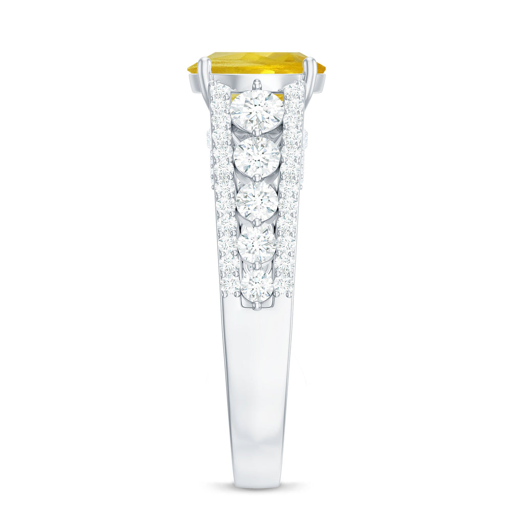 Lab Created Yellow Sapphire and Moissanite Engagement Ring