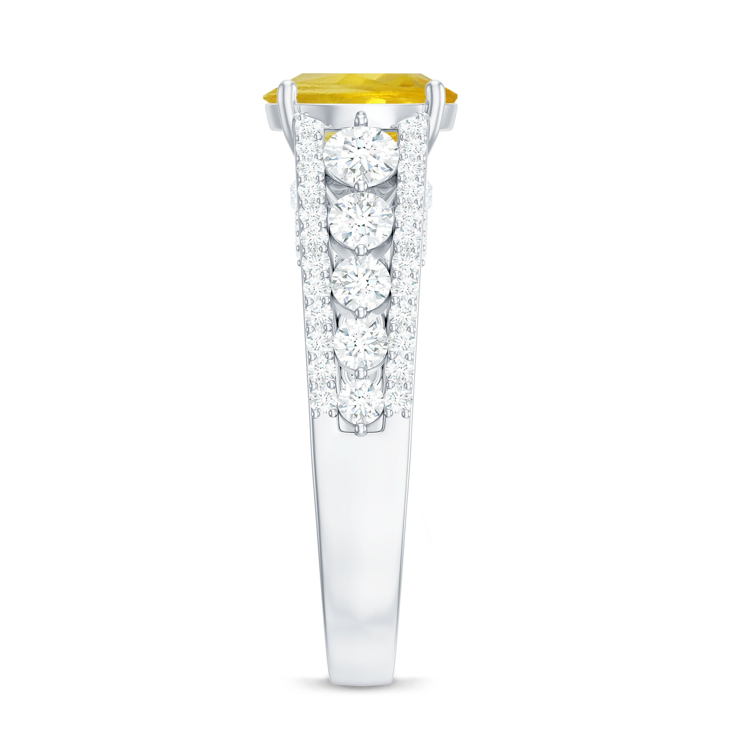 Lab Created Yellow Sapphire and Moissanite Engagement Ring