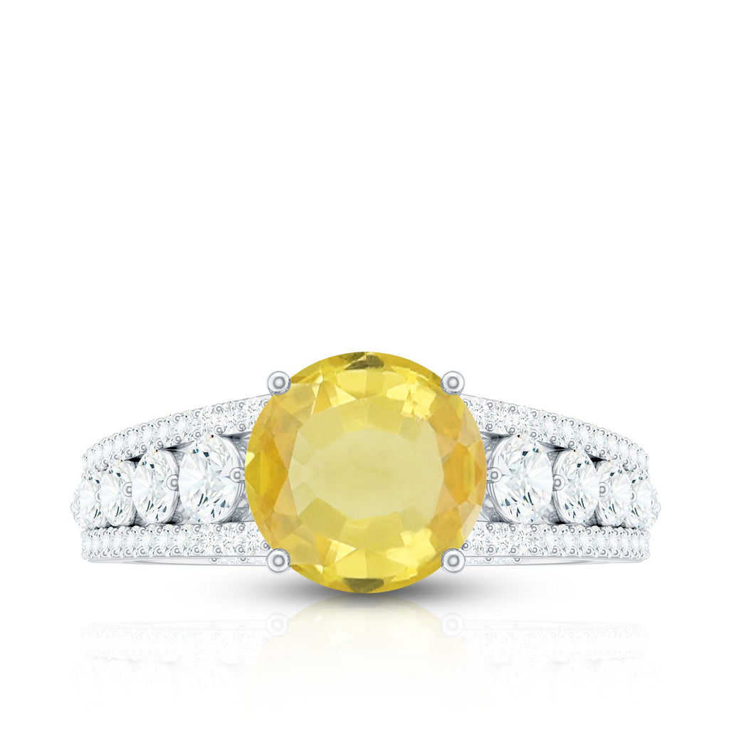 Lab Created Yellow Sapphire and Moissanite Engagement Ring