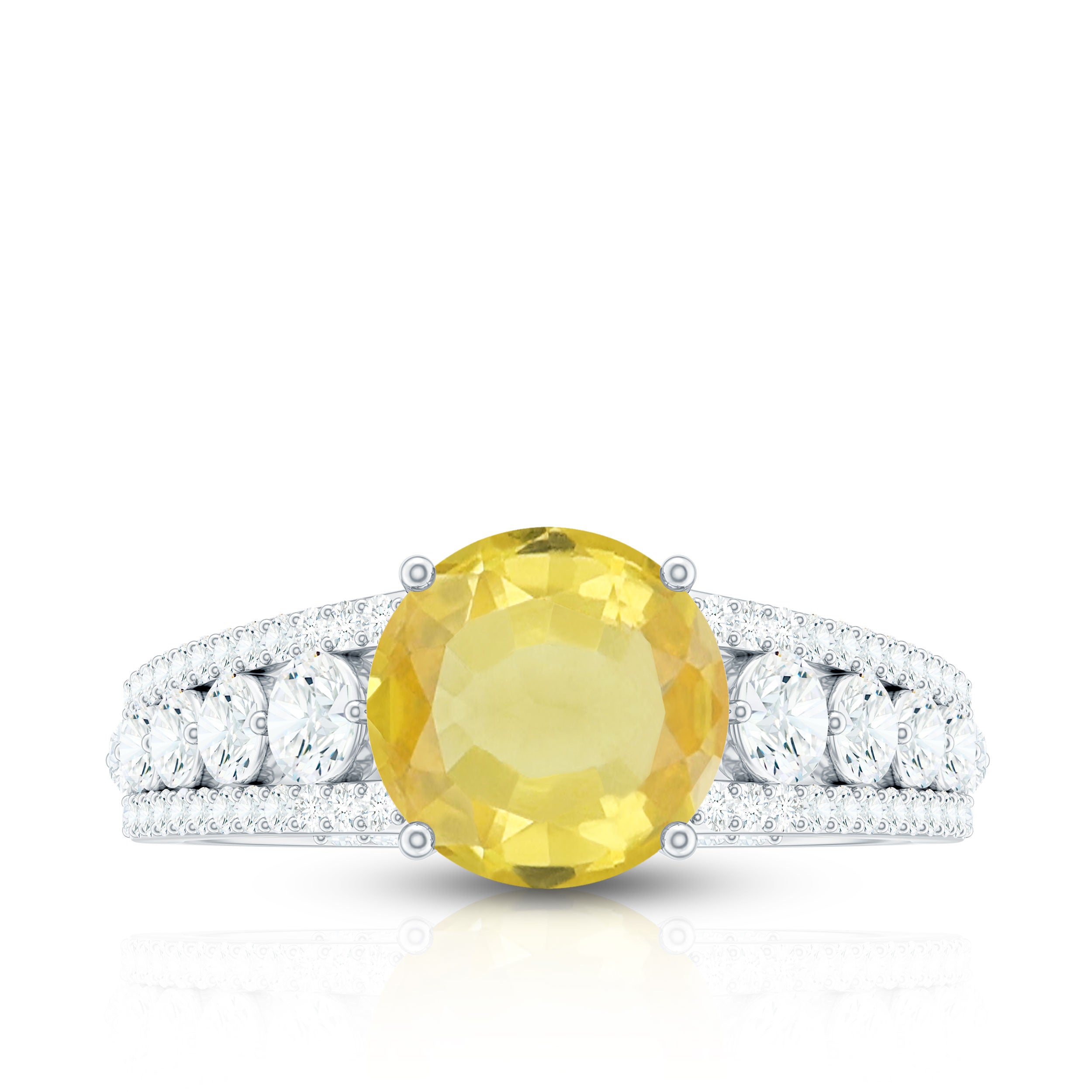 Lab Created Yellow Sapphire and Moissanite Engagement Ring