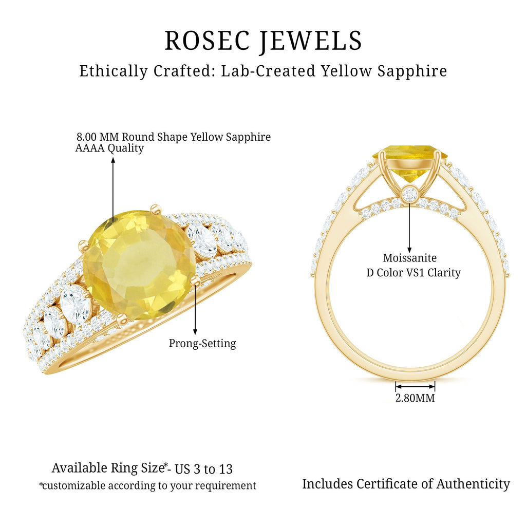 Lab Created Yellow Sapphire and Moissanite Engagement Ring