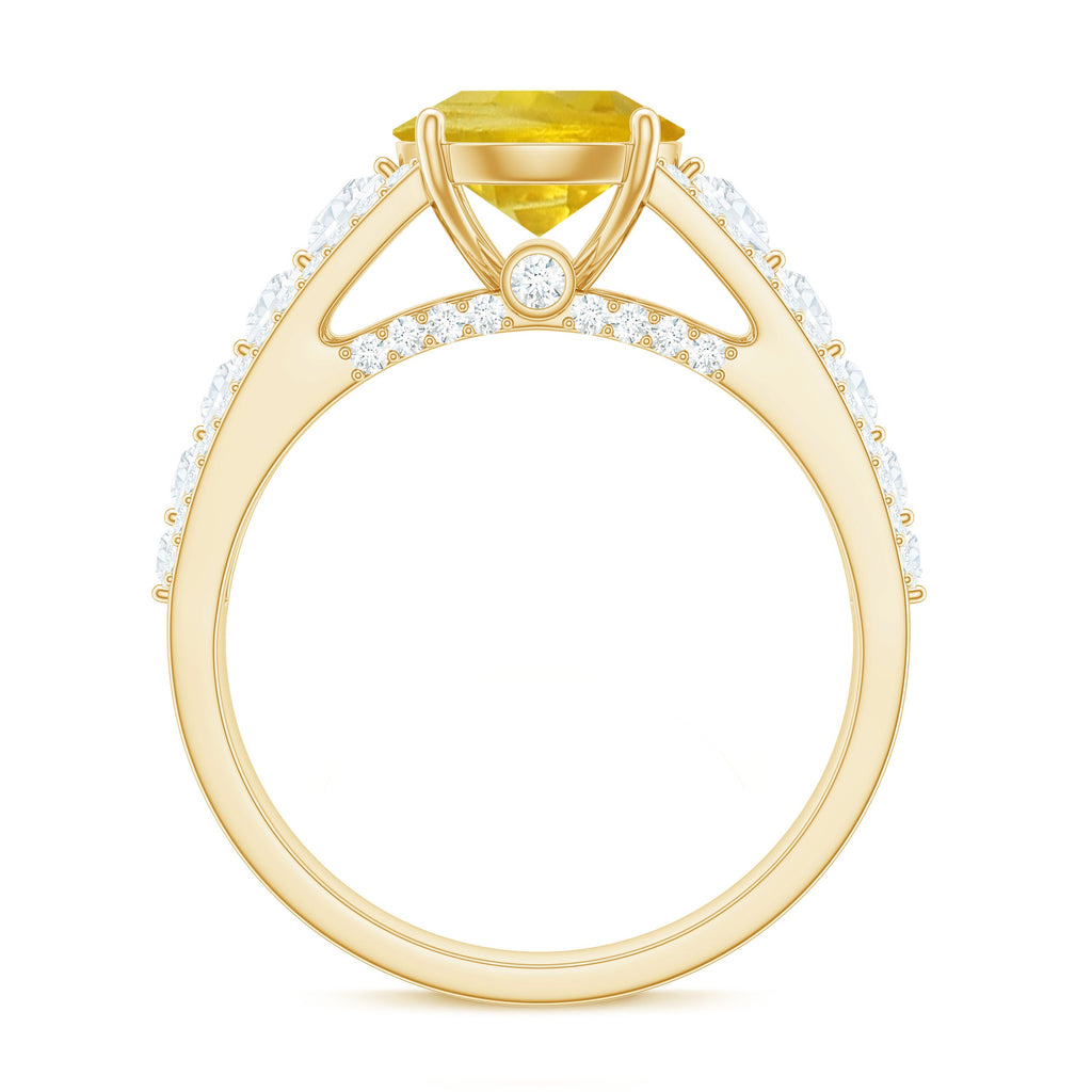 Lab Created Yellow Sapphire and Moissanite Engagement Ring