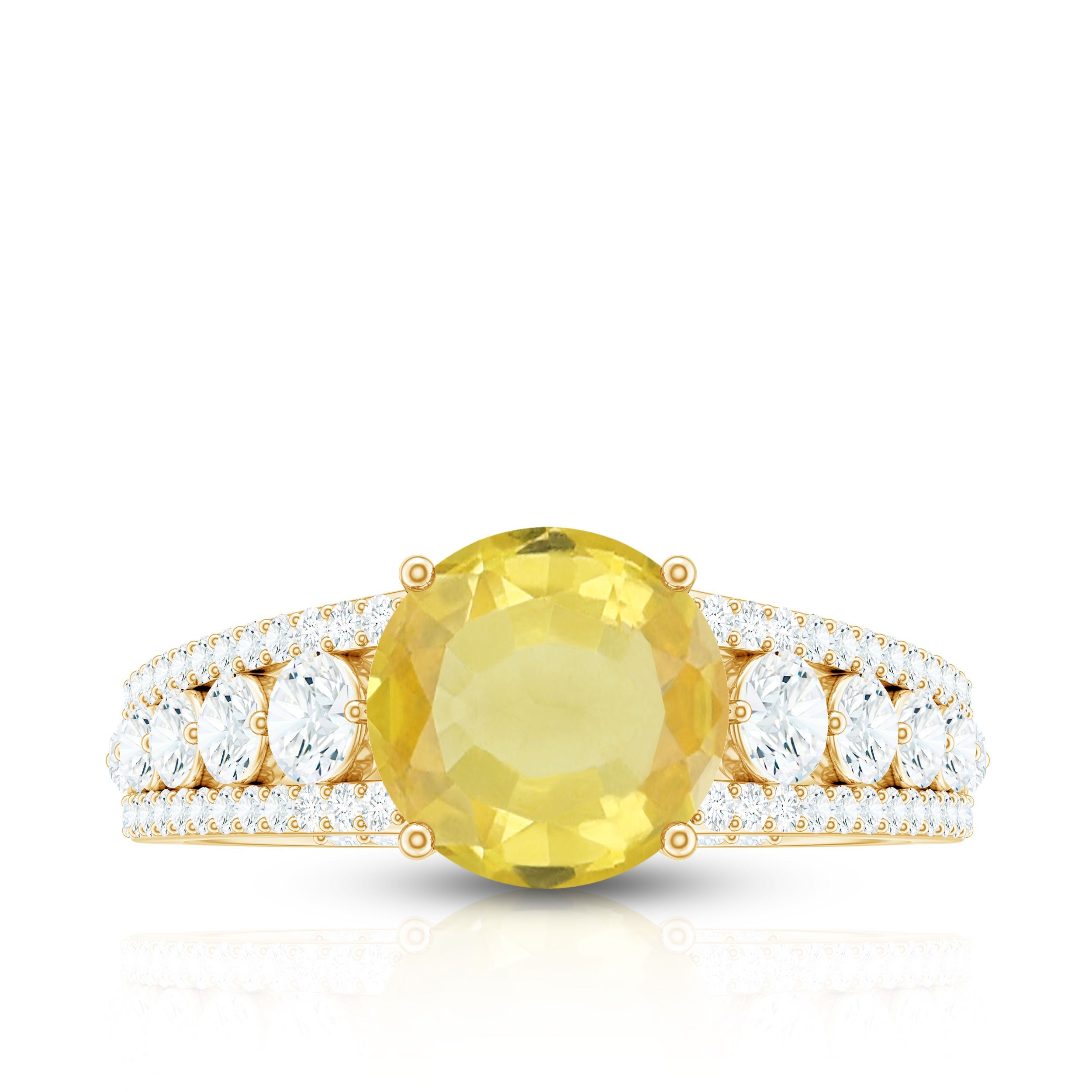 Lab Created Yellow Sapphire and Moissanite Engagement Ring
