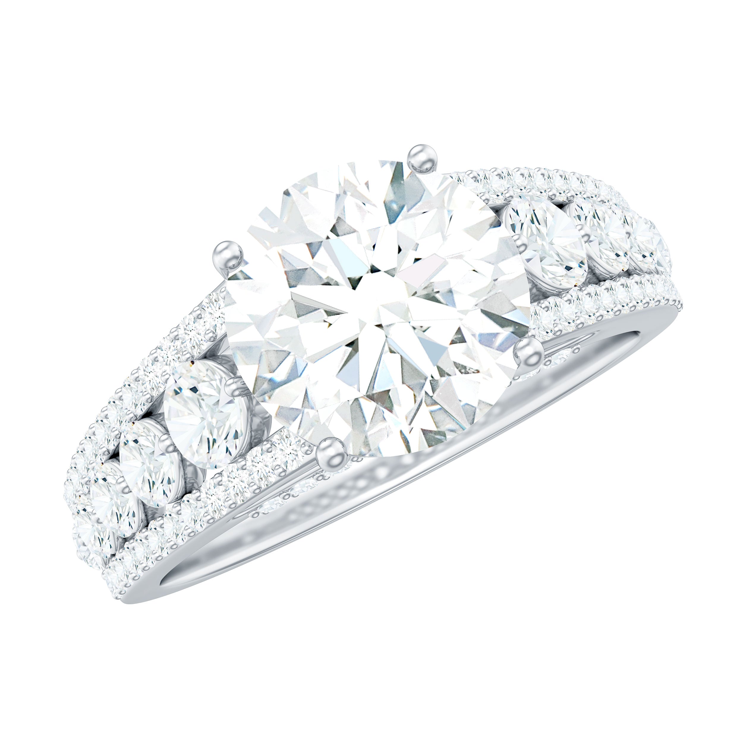 Round Cubic Zirconia Engagement Ring with Side Stones