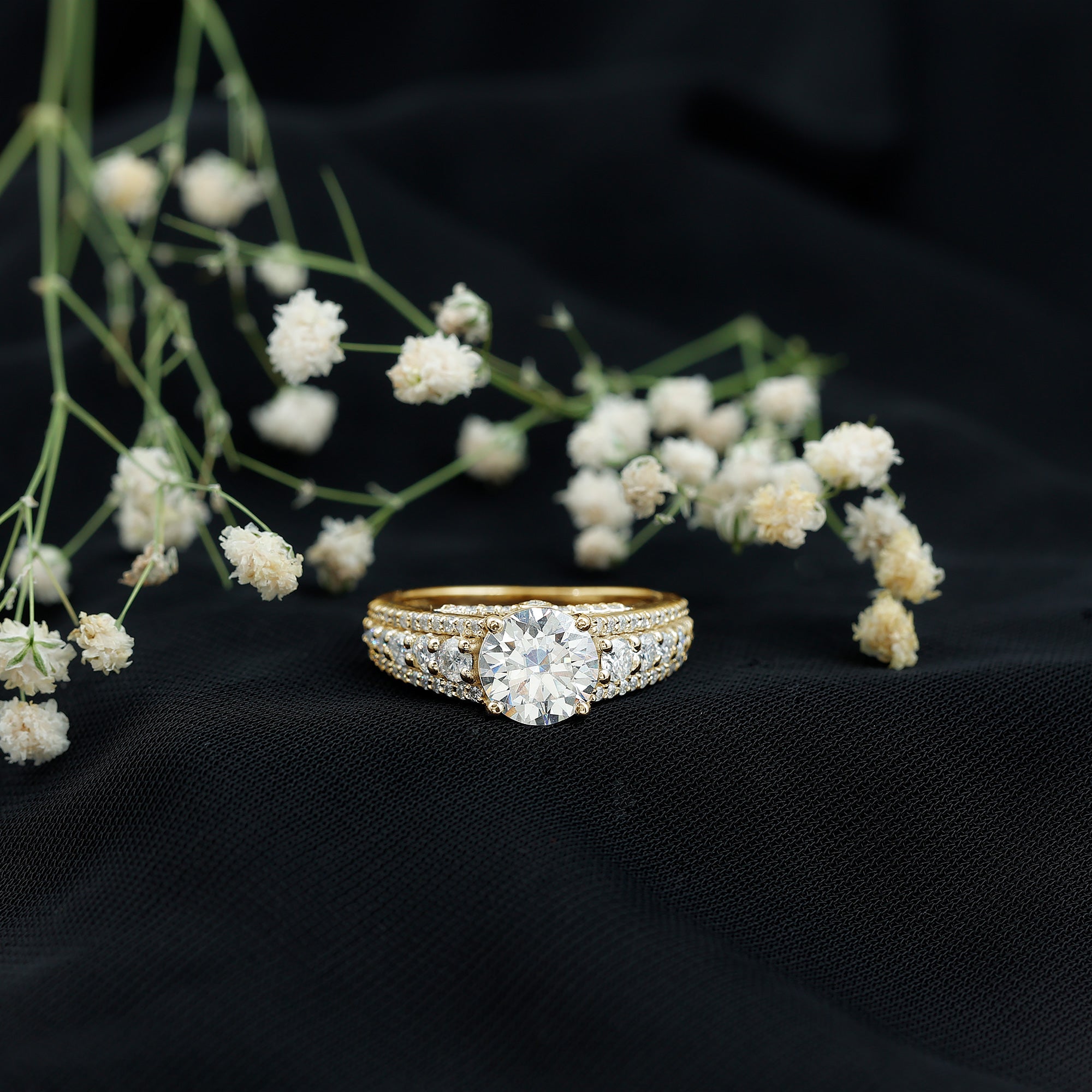 Round Cubic Zirconia Engagement Ring with Side Stones