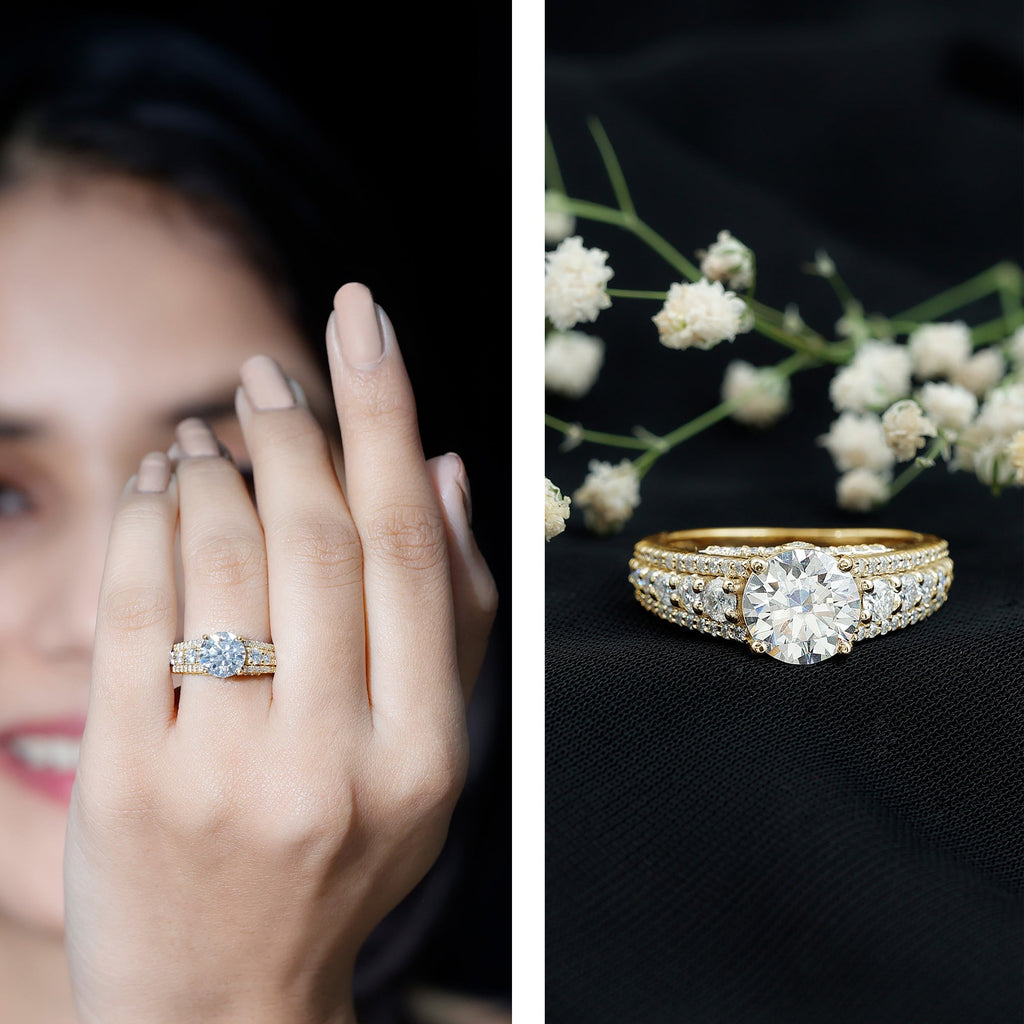 Round Cubic Zirconia Engagement Ring with Side Stones
