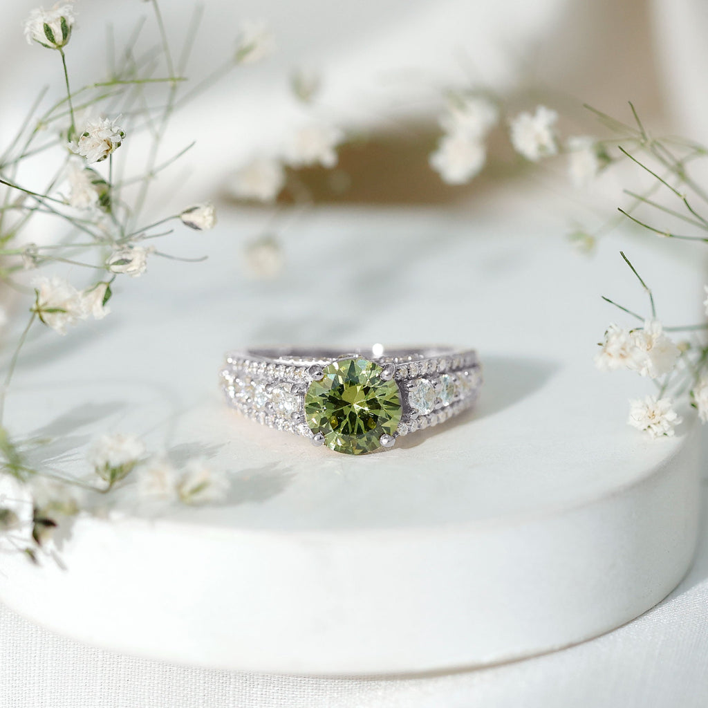Created Green Sapphire Engagement Ring with Moissanite
