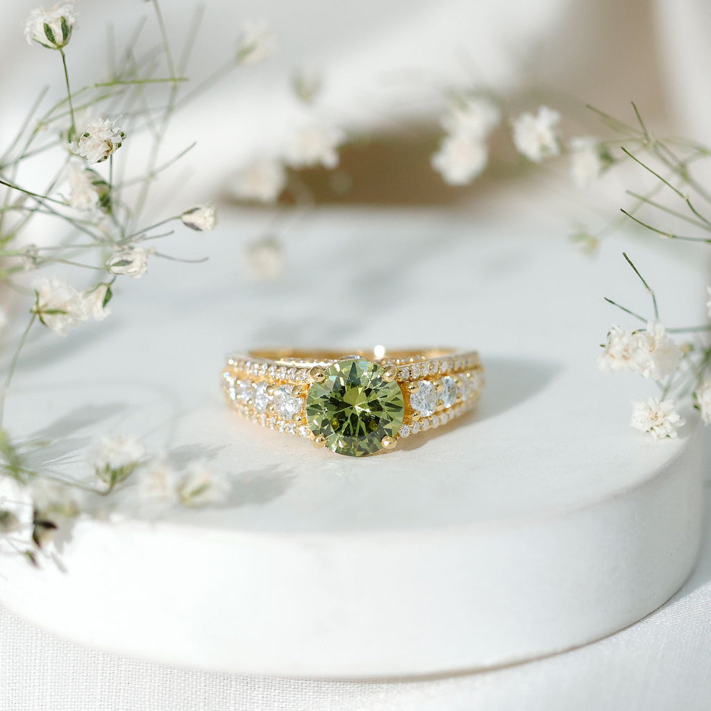 Created Green Sapphire Engagement Ring with Moissanite