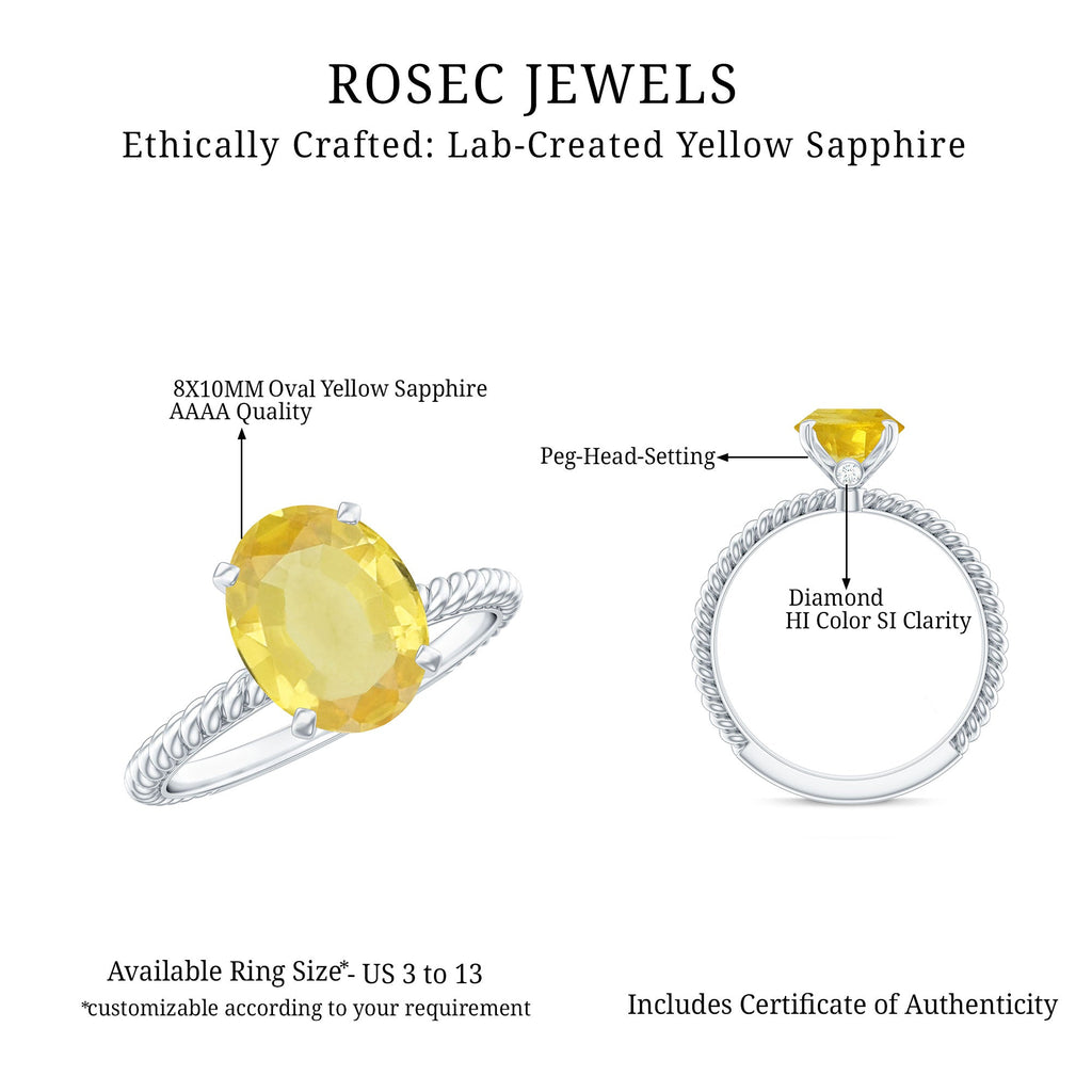 Oval Created Yellow Sapphire Solitaire Ring with Surprise Diamond