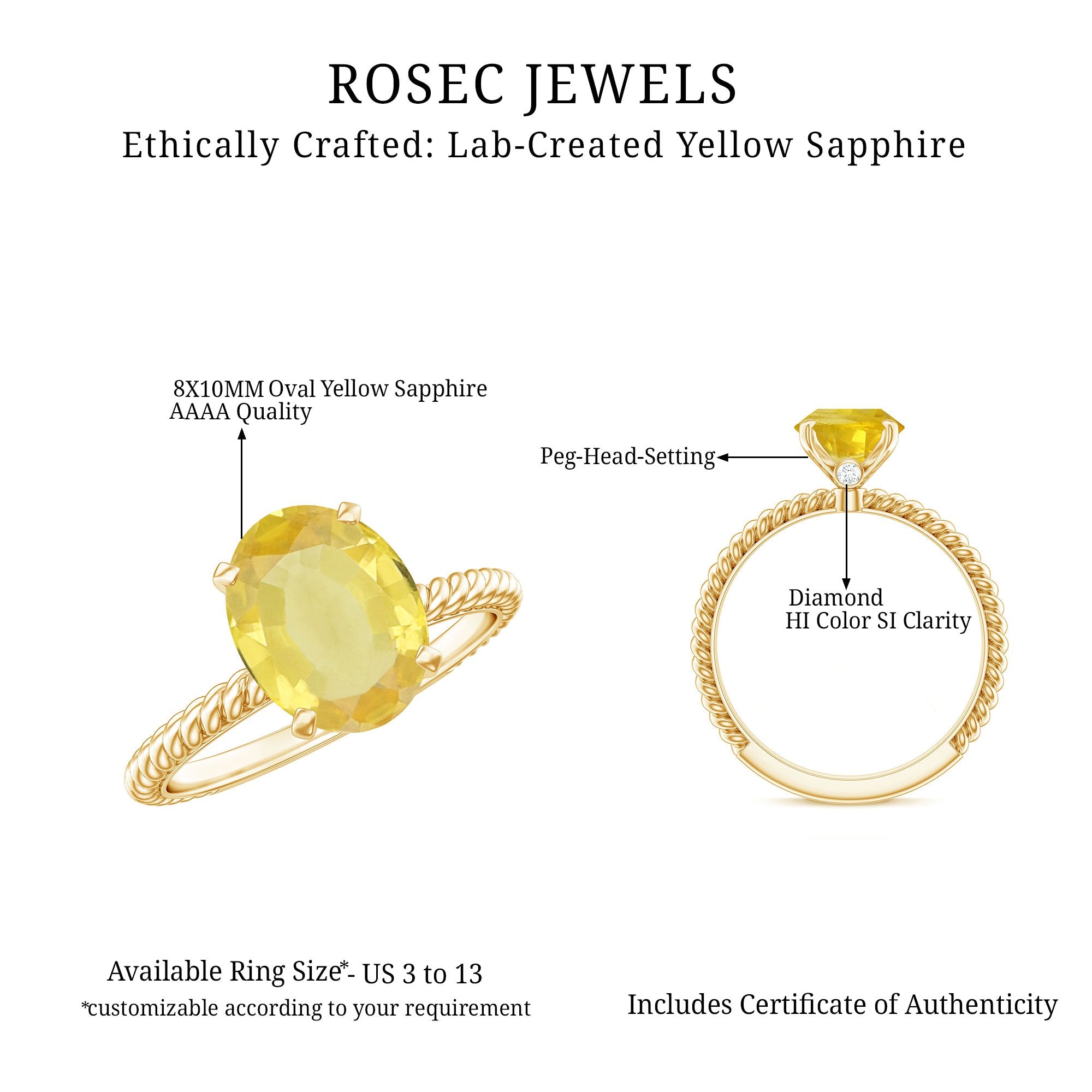 Oval Created Yellow Sapphire Solitaire Ring with Surprise Diamond