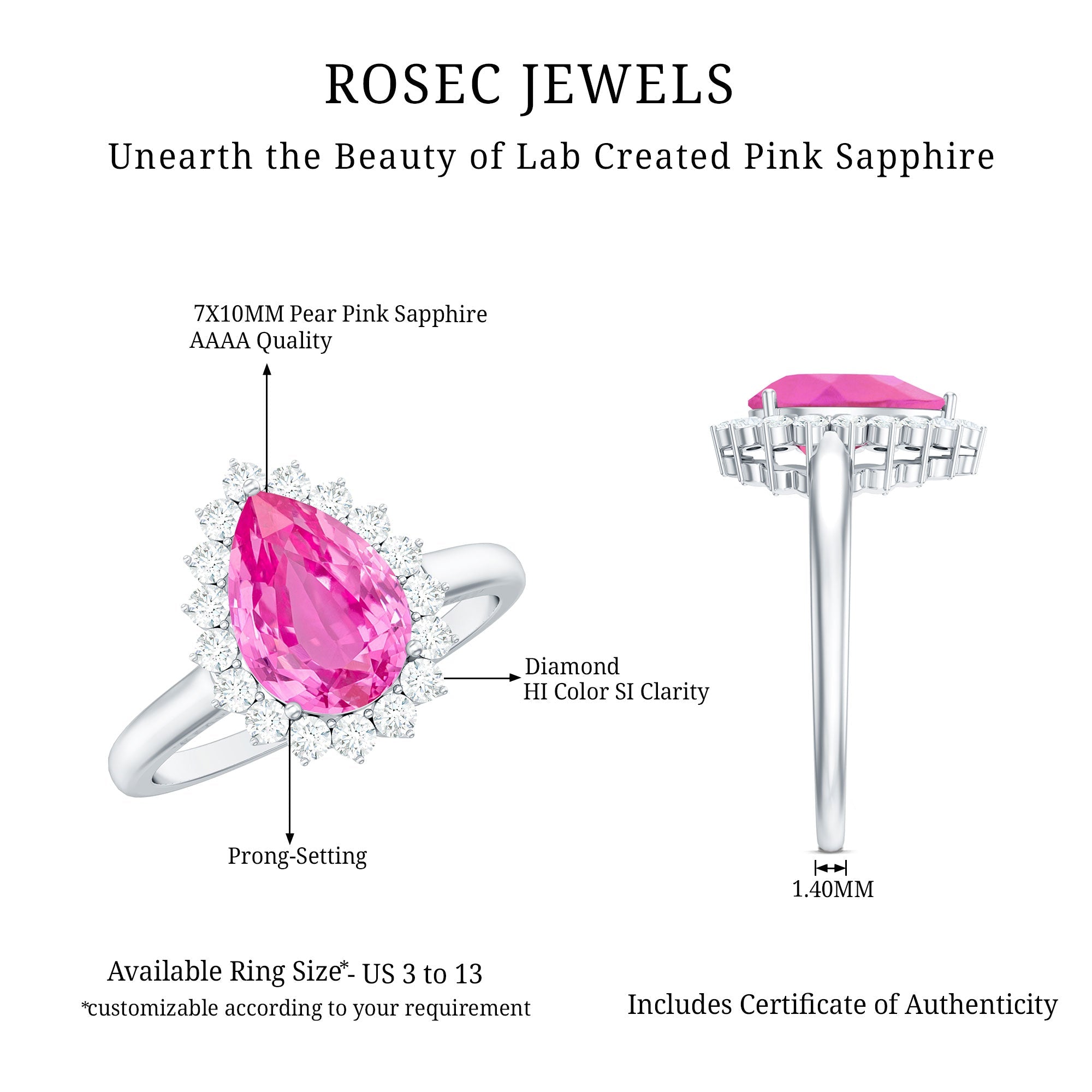 Pear Created Pink Sapphire and Diamond Halo Engagement Ring
