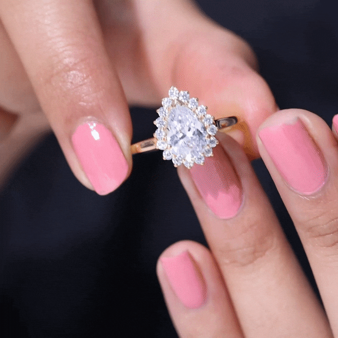 Cubic Zirconia Teardrop Halo Engagement Ring
