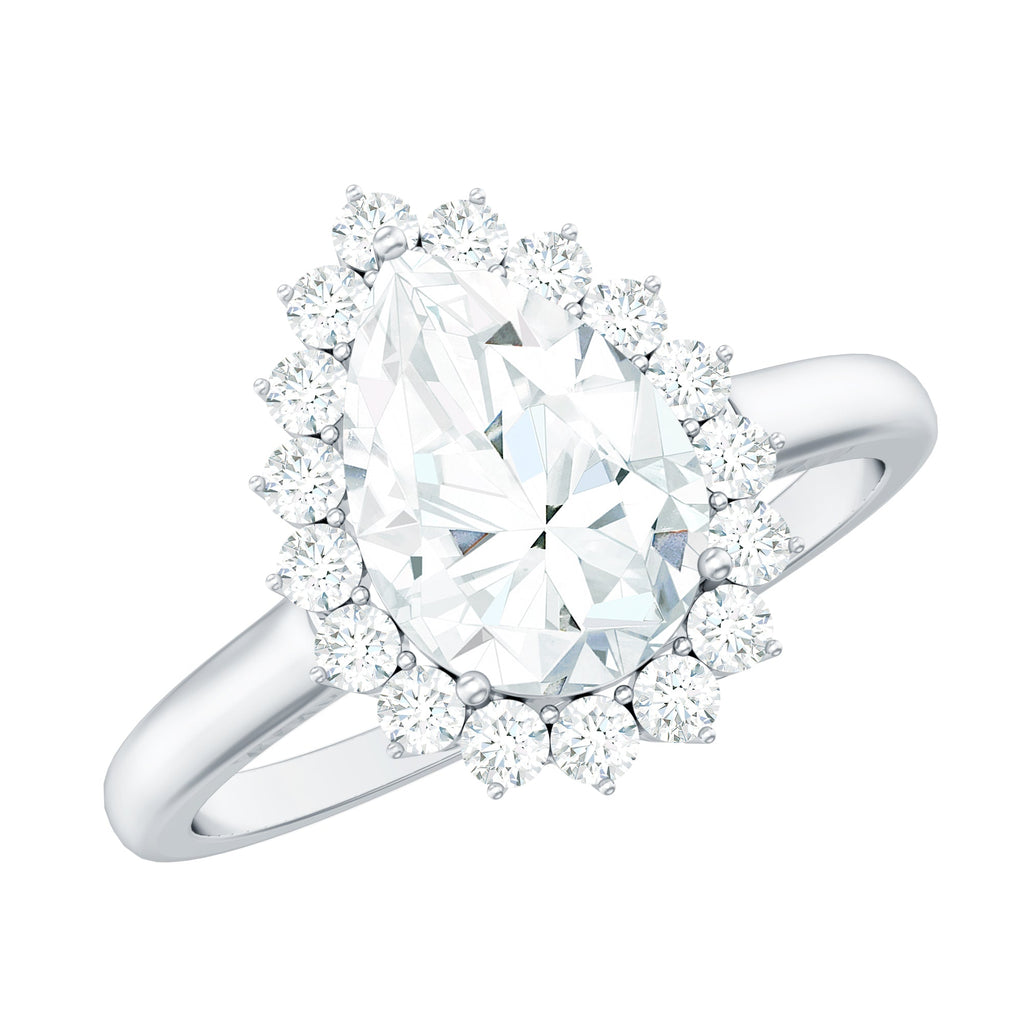 Cubic Zirconia Teardrop Halo Engagement Ring