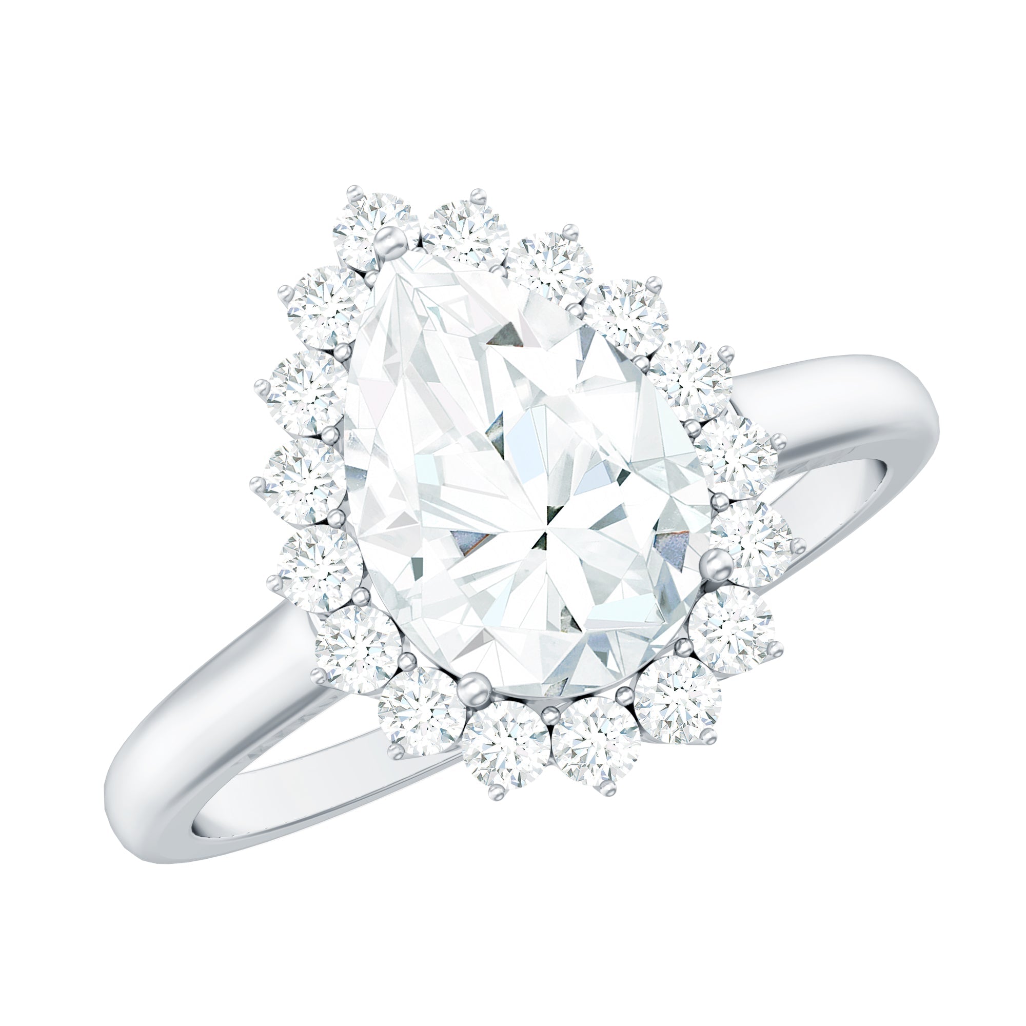 Cubic Zirconia Teardrop Halo Engagement Ring