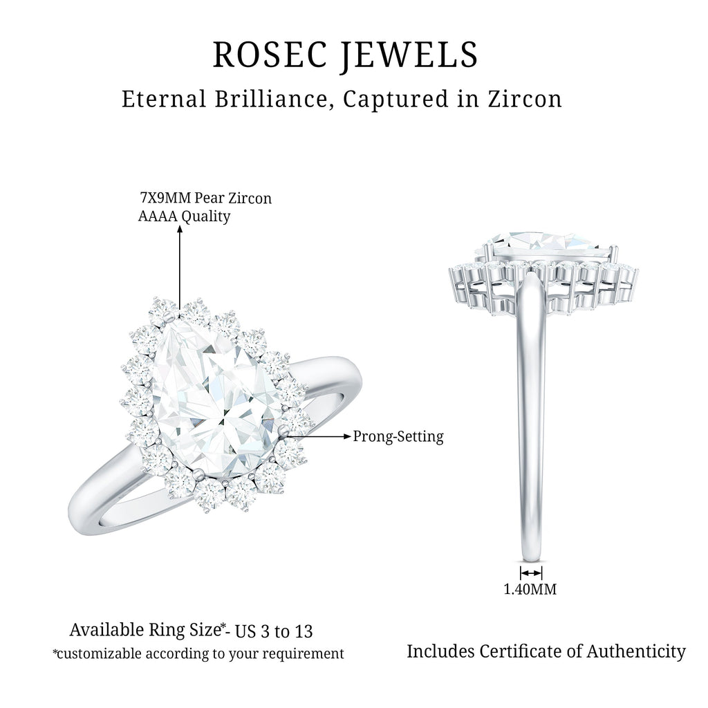 Cubic Zirconia Teardrop Halo Engagement Ring